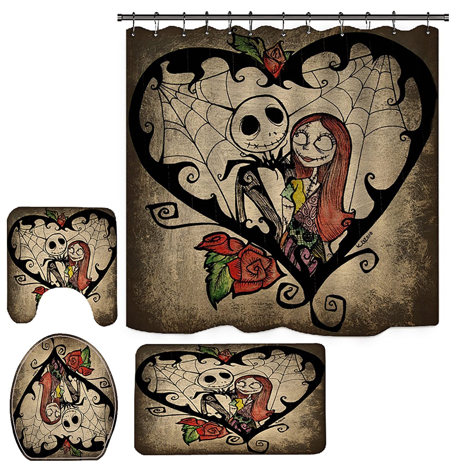 NEWSUYAA Halloween Shower Curtain Set with Non-Slip Bath Rugs & 12 Hooks - Waterproof Bathtub Decor for Spooky Bathroom Makeover | Perfect for Halloween Party Decorations & Themed Bathroom Accessories