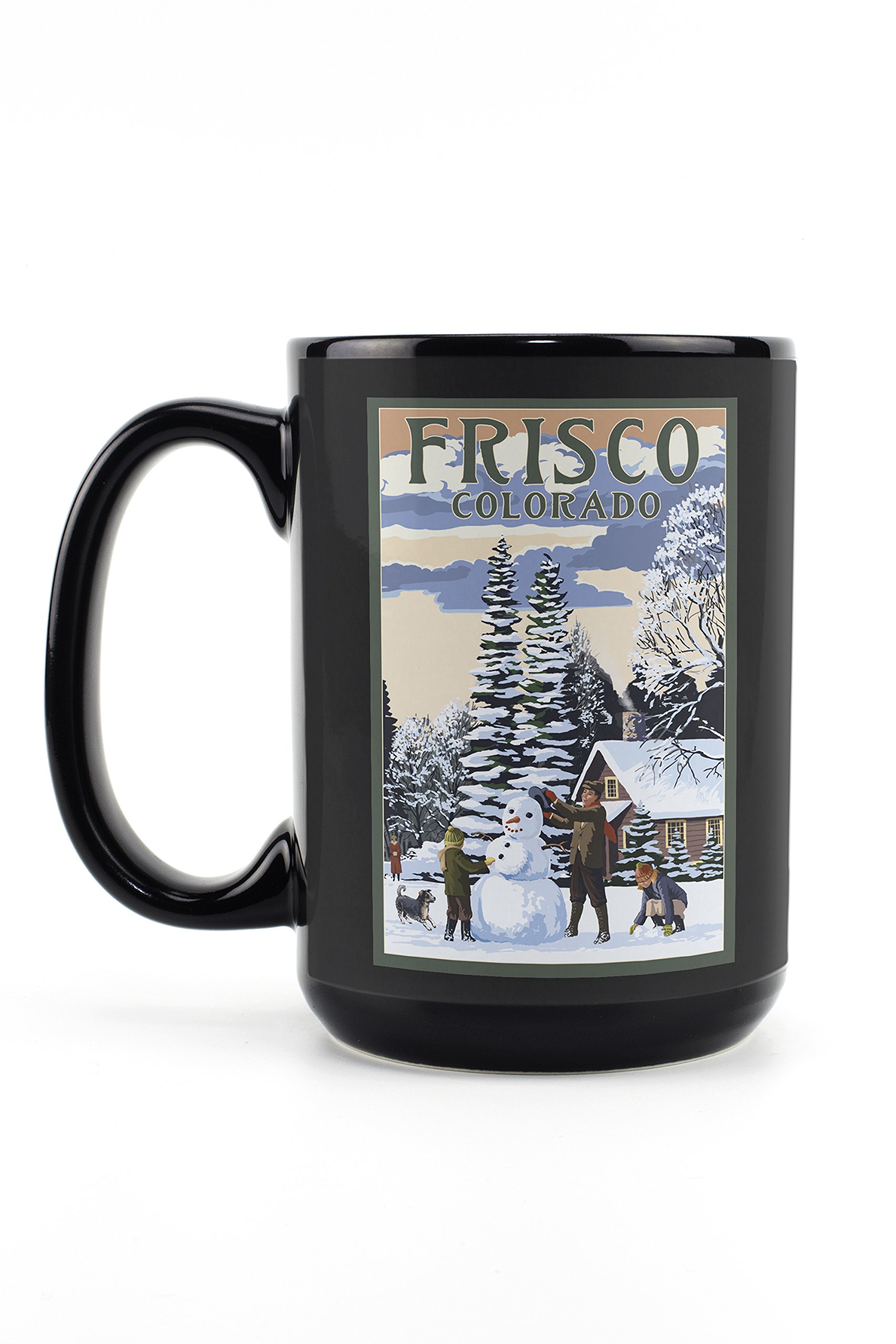 Lantern Press Frisco Colorado Snowman Scene Mug - 15oz Black Ceramic Coffee & Tea Cup, Dishwasher & Microwave Safe - Perfect for Winter Mornings & Holiday Gifts