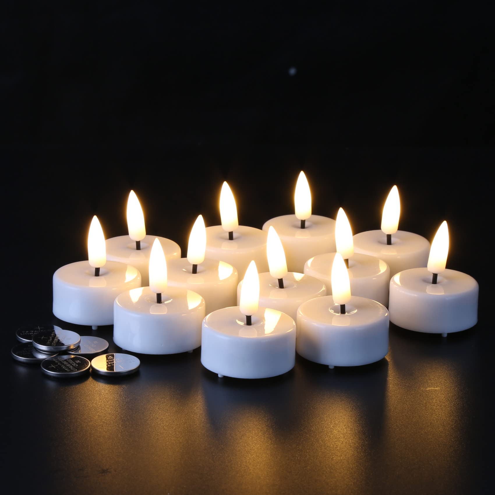 Girimax 12-Pack White Flameless LED Tealights with Timer - Realistic Flickering Battery-Operated Votive Candles for Weddings, Home Decor & Romantic Ambiance (Batteries Included)