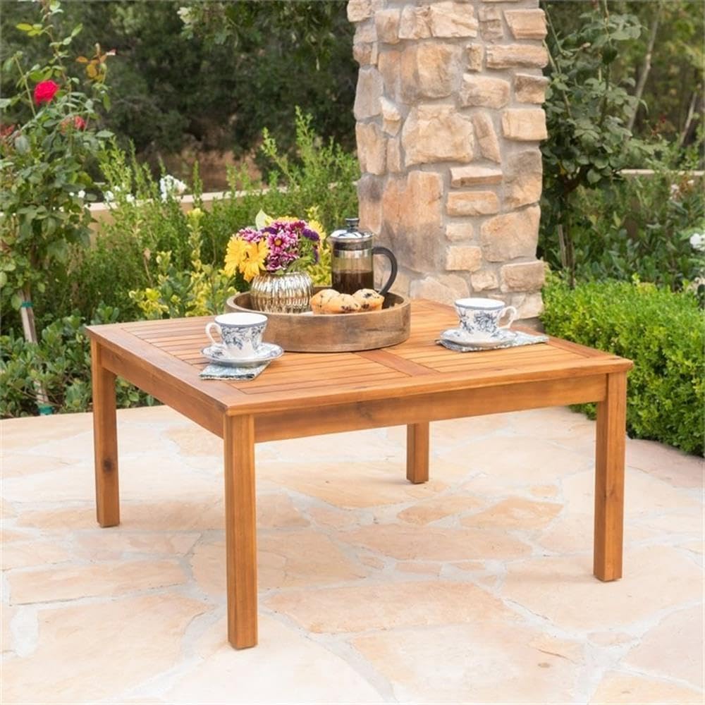 Premium Acacia Wood Coffee Table with Teak Finish - Outdoor & Indoor Use - Perfect for Patio, Garden, and Living Room Decor