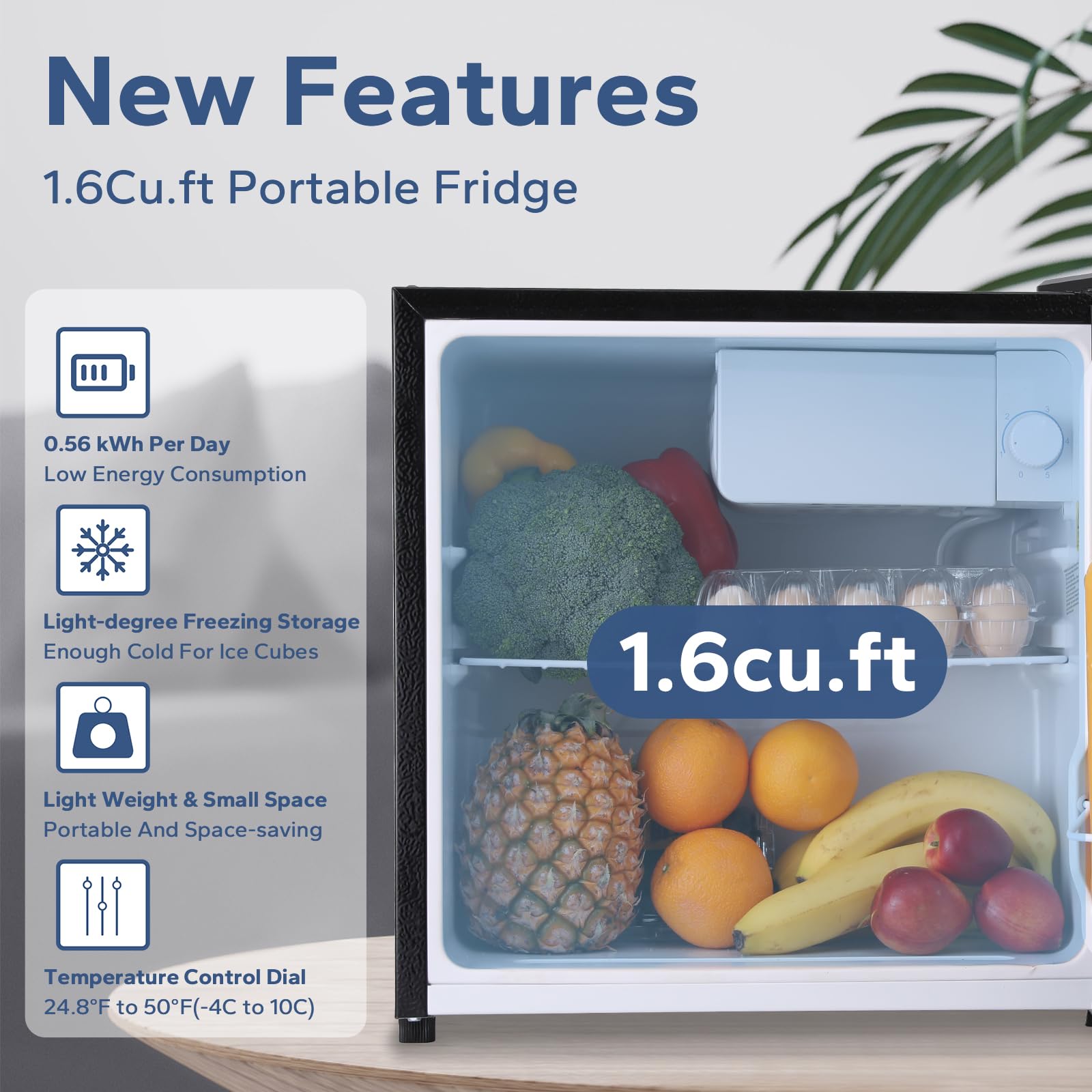 BANGSON 1.6 Cu.Ft Mini Fridge with Freezer - Compact Single Door Refrigerator for Office, Bedroom, Dorm | Energy Efficient Small Fridge for Beverages, Snacks & Skincare | Perfect for Home, Office & College Dorm Rooms