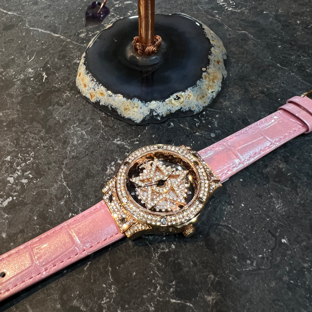 AG Collective Women's Pink Leather Strap Watch - Fashion Rose Gold Case & Roman Numerals (Model L 5047 RGPK RG) | Perfect for Office, Date Night & Special Occasions