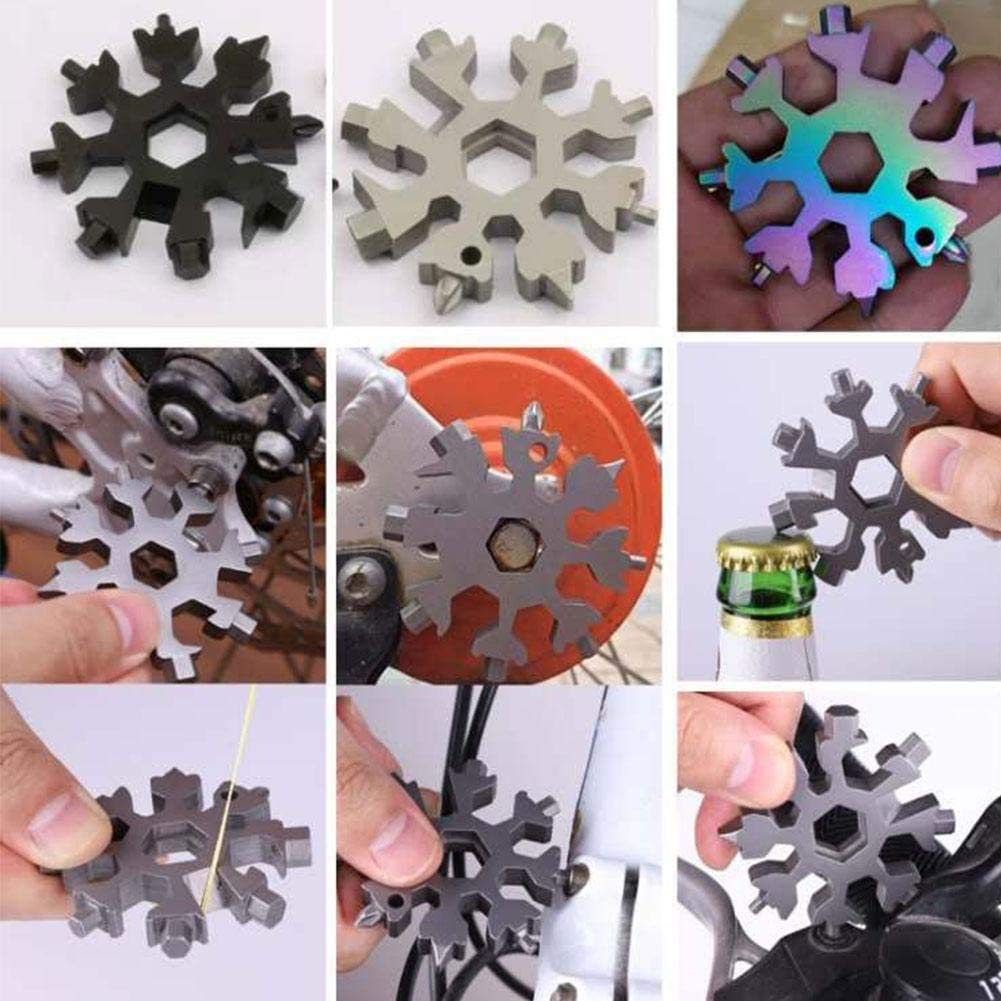 19-in-1 Snowflake Multi-Tool Screwdriver Set - Stainless Steel Compact Wrench Kit with Bottle Opener, Flat & Phillips Screwdrivers, Keychain Gadget - Perfect for Camping, Hiking, DIY Repairs & Christmas Gifts (Multi-color)
