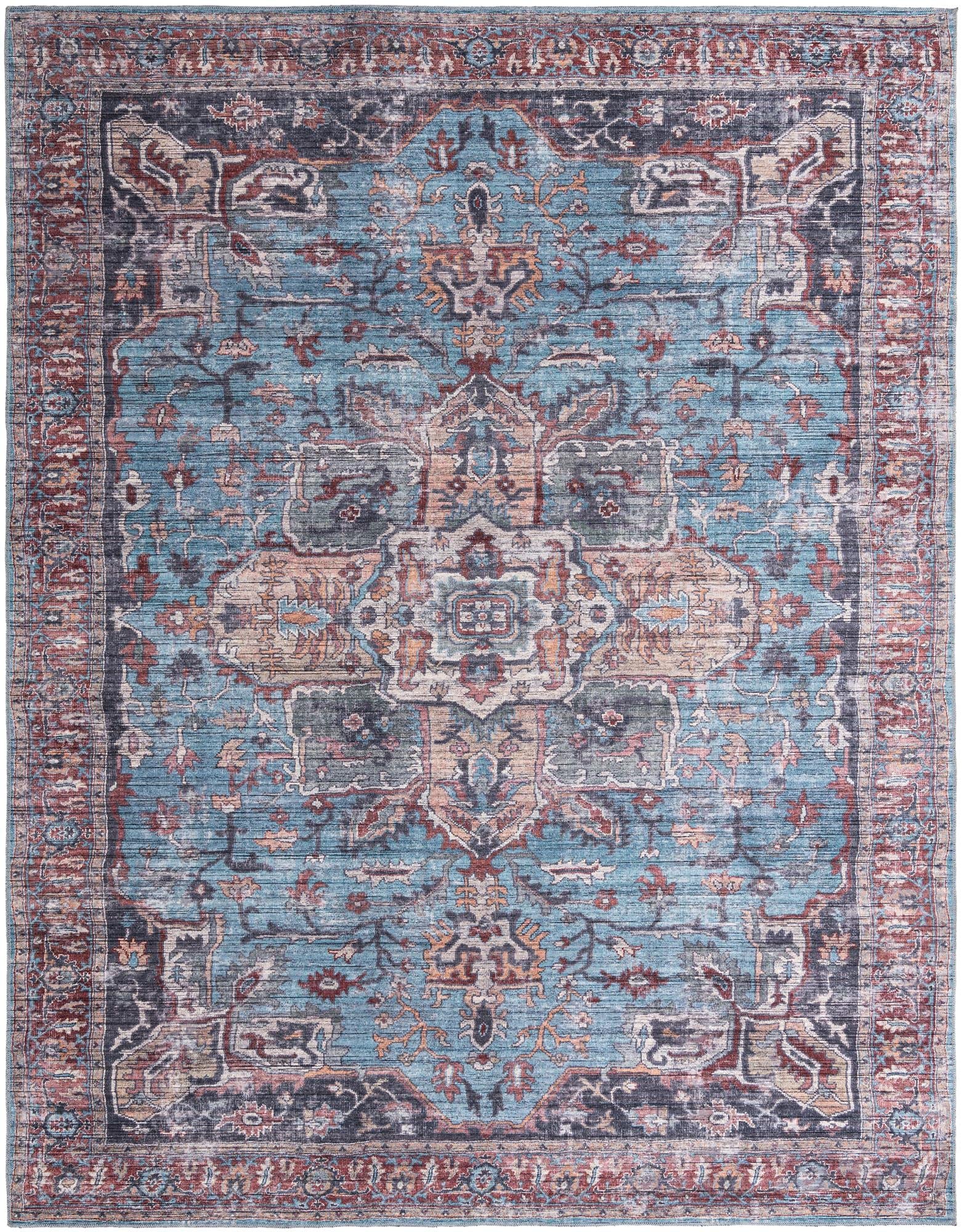 Washable Blue Low-Pile Rug 10' x 13' - Maahru Collection by Rugs.com | Soft & Durable for Living Rooms, Dining Areas & Open Spaces | Perfect for High-Traffic Areas & Pet-Friendly Homes