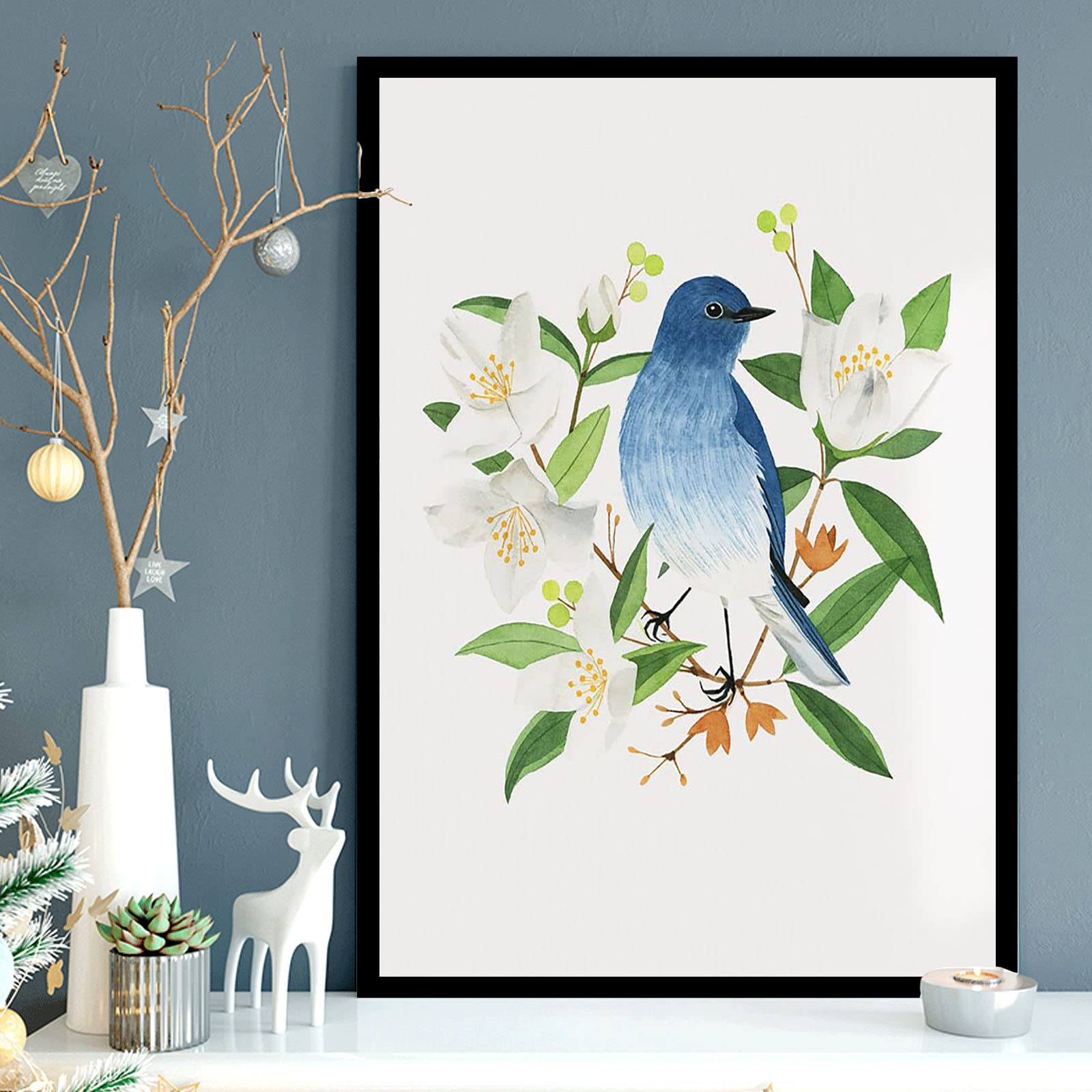 Rustic Canvas Wall Art 12x18 - Bird & Flowers for Living Room, Bedroom, Kitchen Decor