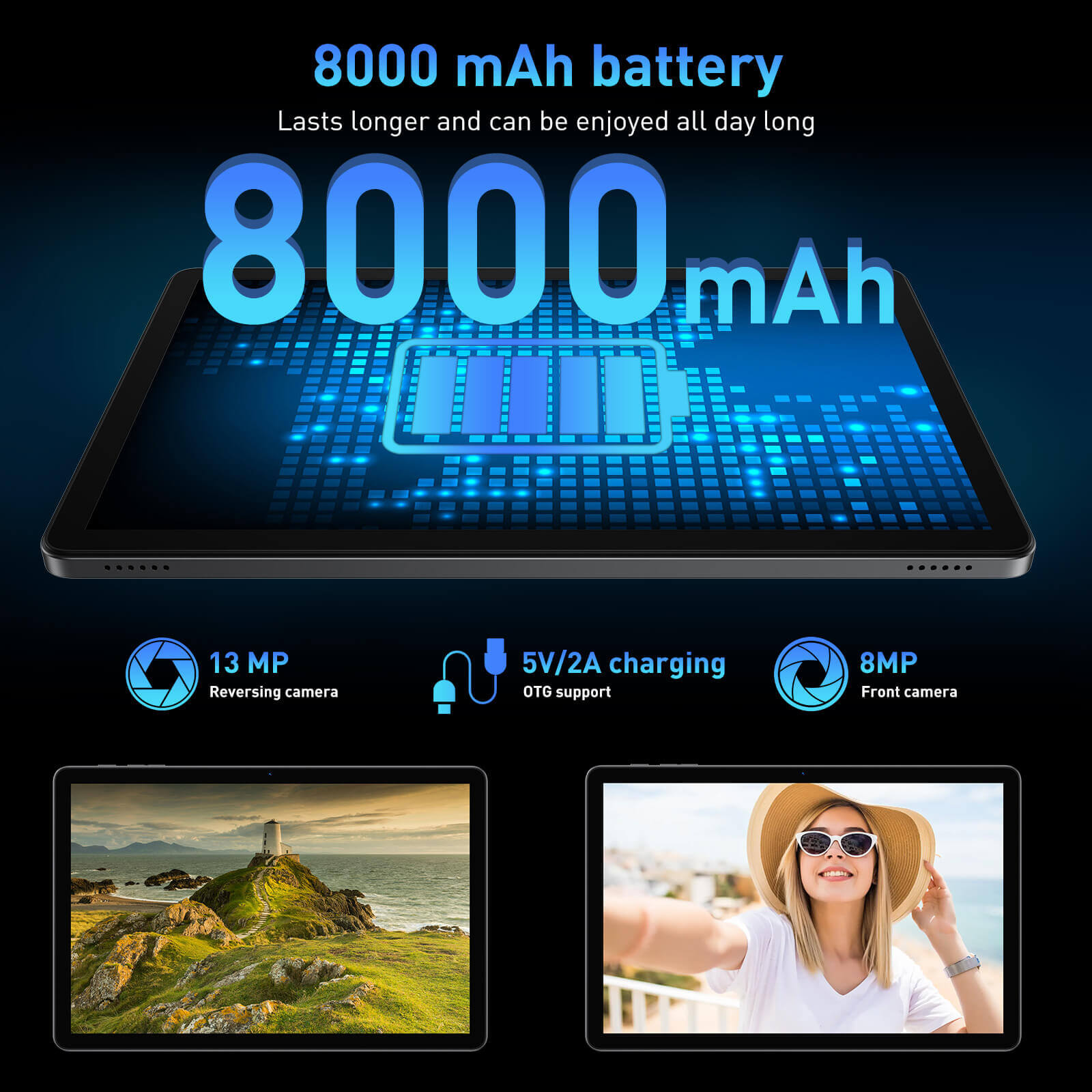 XGODY Q16 11 Inch Android Tablet with Bluetooth, 4GB RAM 128GB Storage, 8000mAh Long Battery Life - Perfect for Work, Study, and Entertainment
