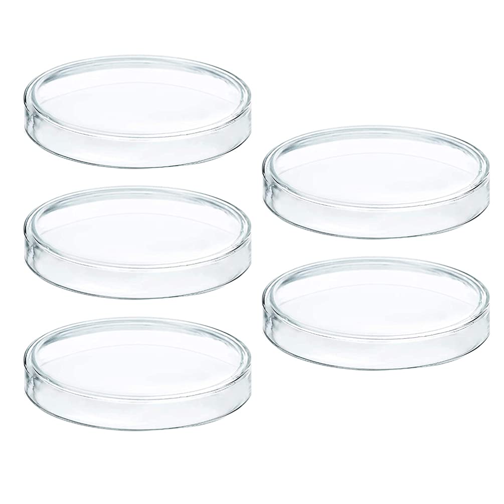 5pcs High Borosilicate Glass Petri Dishes with Lids - 90mm Diameter for Cell Culture, Microbiology, School Science Projects & Lab Experiments - Ideal for Bacteria Growth, Plant Tissue Studies & Classroom STEM Activities