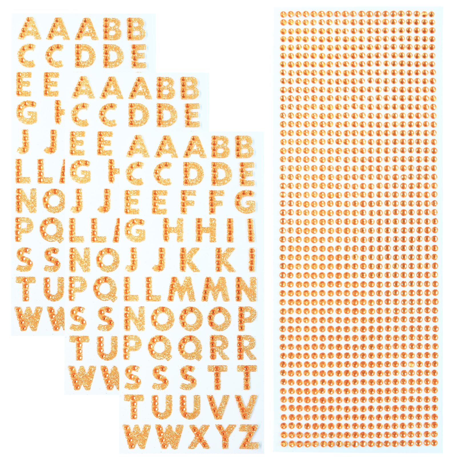 3 Sheets Glitter Alphabet Stickers + 1 Sheet Rhinestone Letters - Self-Adhesive Decorative Stickers for Scrapbooking, DIY Crafts, Journals, Phone Cases & Nail Art (Orange) - Perfect for Party Decor, Gift Wrapping & Personalized Projects