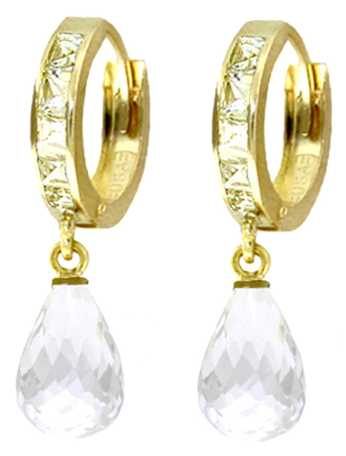 14K Solid Gold Hoop Earrings with Dangling White Topaz - Elegant Galaxy Gold GG Jewelry for Women | Perfect for Weddings, Parties & Everyday Wear