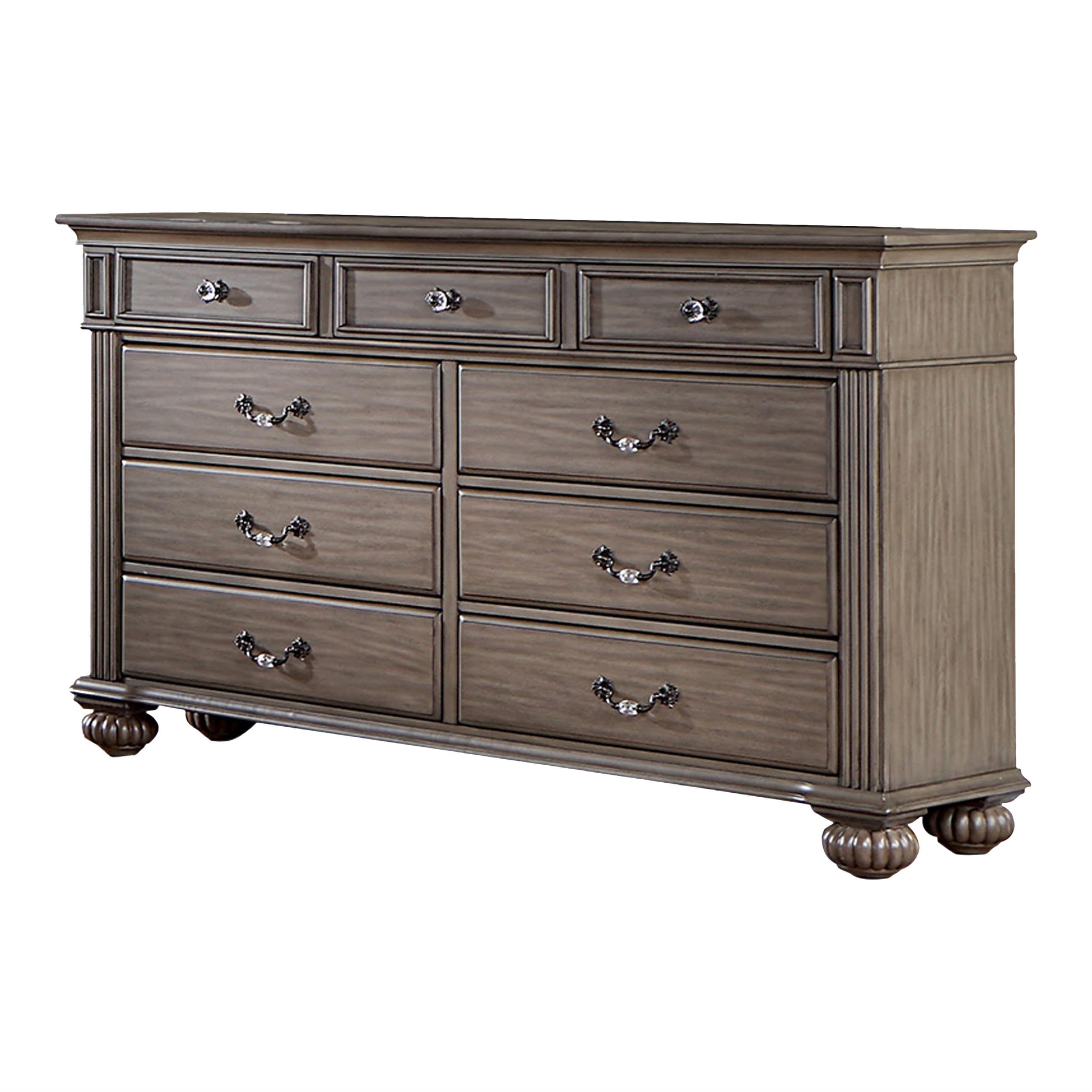 Furniture of America Damos Solid Wood 9-Drawer Dresser in Gray - Stylish Bedroom Storage for Clothes, Linens & Accessories - Perfect for Master Bedroom, Guest Room or Nursery Organization