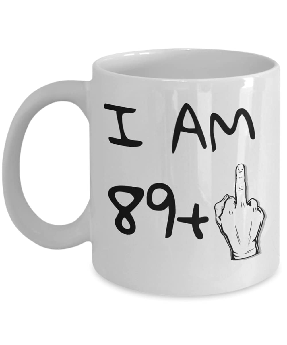 Zapbest 90th Birthday Coffee Mug - 11oz White Porcelain Cup with 'I Am 89+1' Funny Quote for Grandma & Grandpa | Perfect Gift for 90th Birthday Celebrations, Retirement Parties & Anniversary Gifts