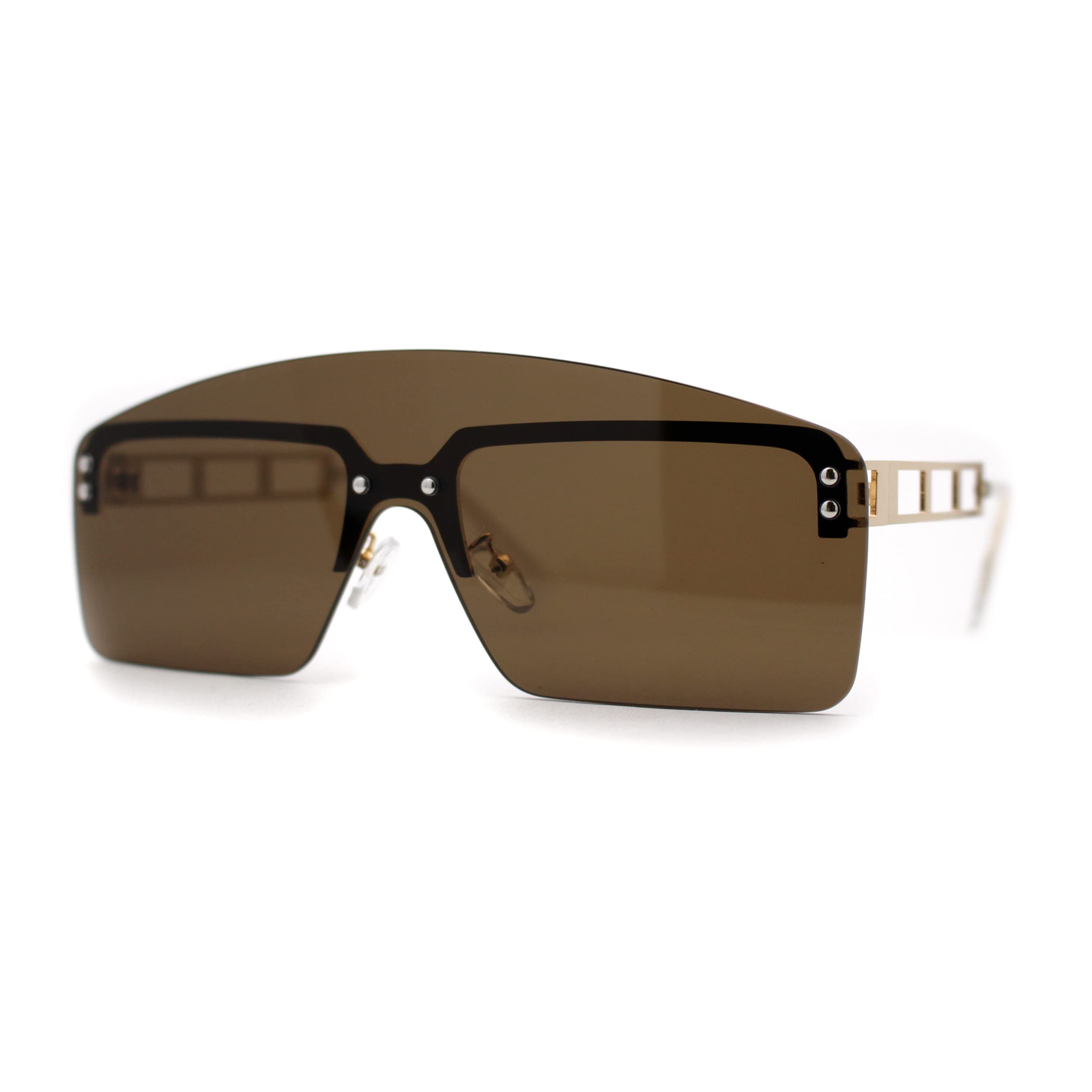 Stylish Curved Top Shield Half Rimless Rectangular Sunglasses for Men & Women - UV Protection, Lightweight & Comfortable - Perfect for Driving, Beach, and Outdoor Activities