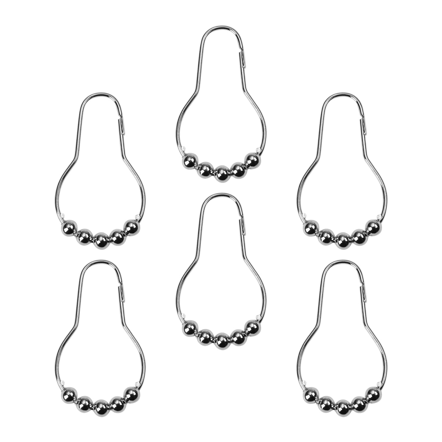 Rust-Resistant Metal Shower Curtain Rings - 6 Pack Hooks for Rolling Bathroom Shower Rods | Durable Curtain Hangers for Bath & Shower Accessories | Perfect for Home, Hotel & Spa Bathroom Upgrades