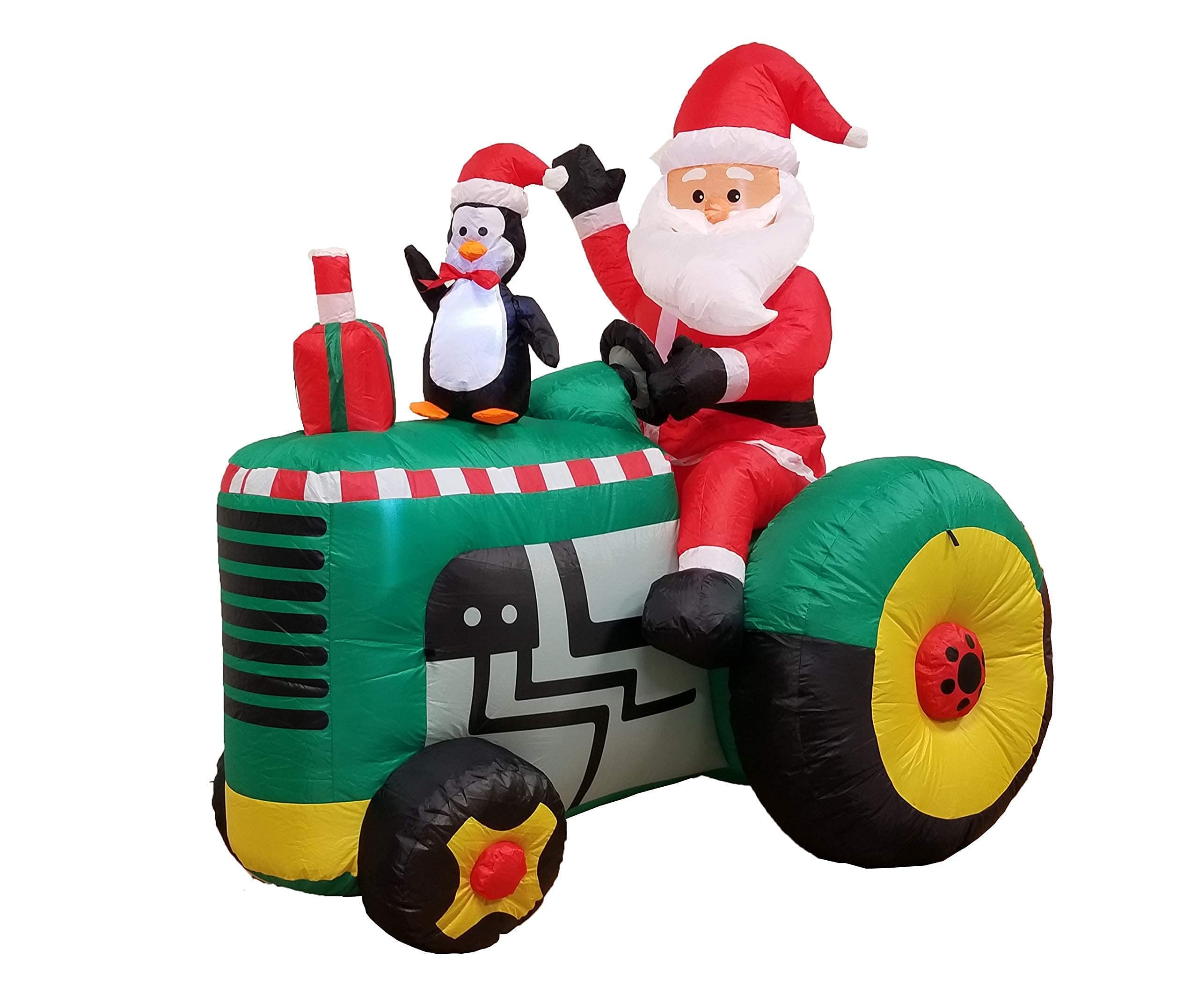 5.3ft & 12ft Christmas Inflatable Decorations Bundle - Santa on Tractor with Penguin & Santa on Sleigh with Tree - Outdoor Yard Decor for Holiday Parties, Home Decoration, and Festive Celebrations