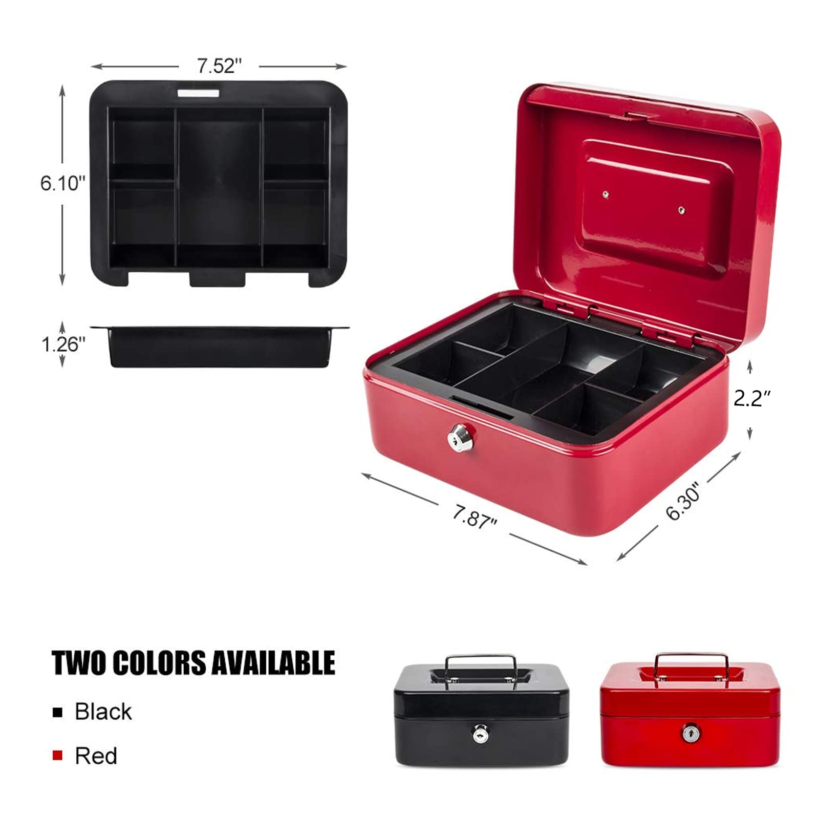 Kyodoled Medium Cash Box with Money Tray & Key Lock - 7.87