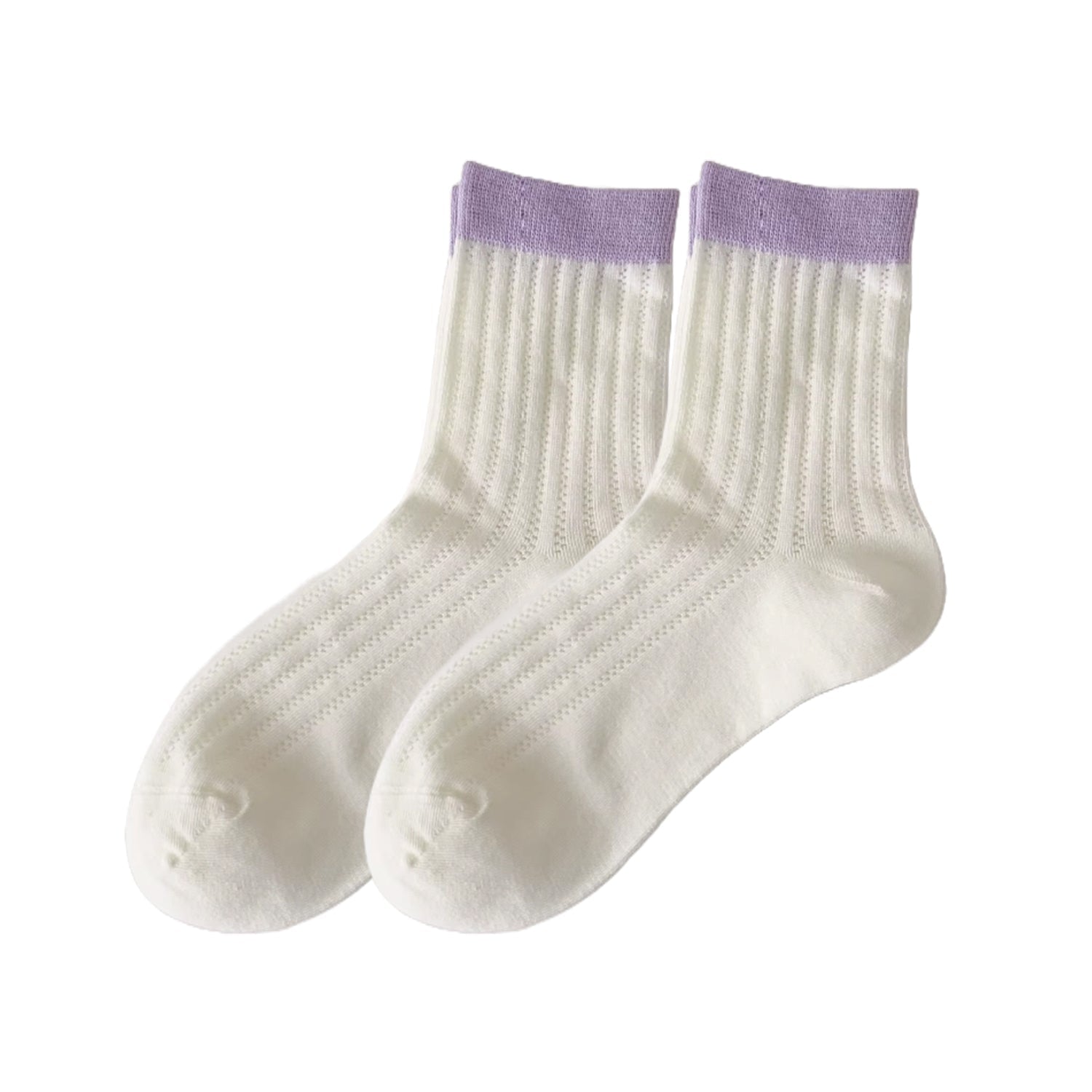 FLOOF Two Tone Socks for Women - Soft Cotton White and Purple Striped Ankle Socks - Perfect for Casual Wear, Yoga, and Lounge at Home