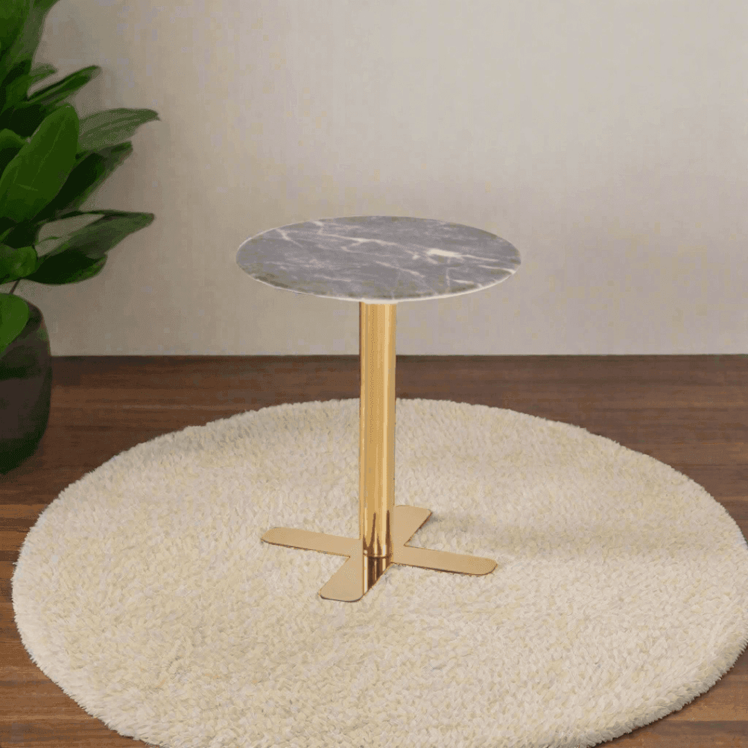 Gaia Cultured Marble Side Table with Gold Base - Modern Accent Table for Living Room, Bedroom & Office Decor