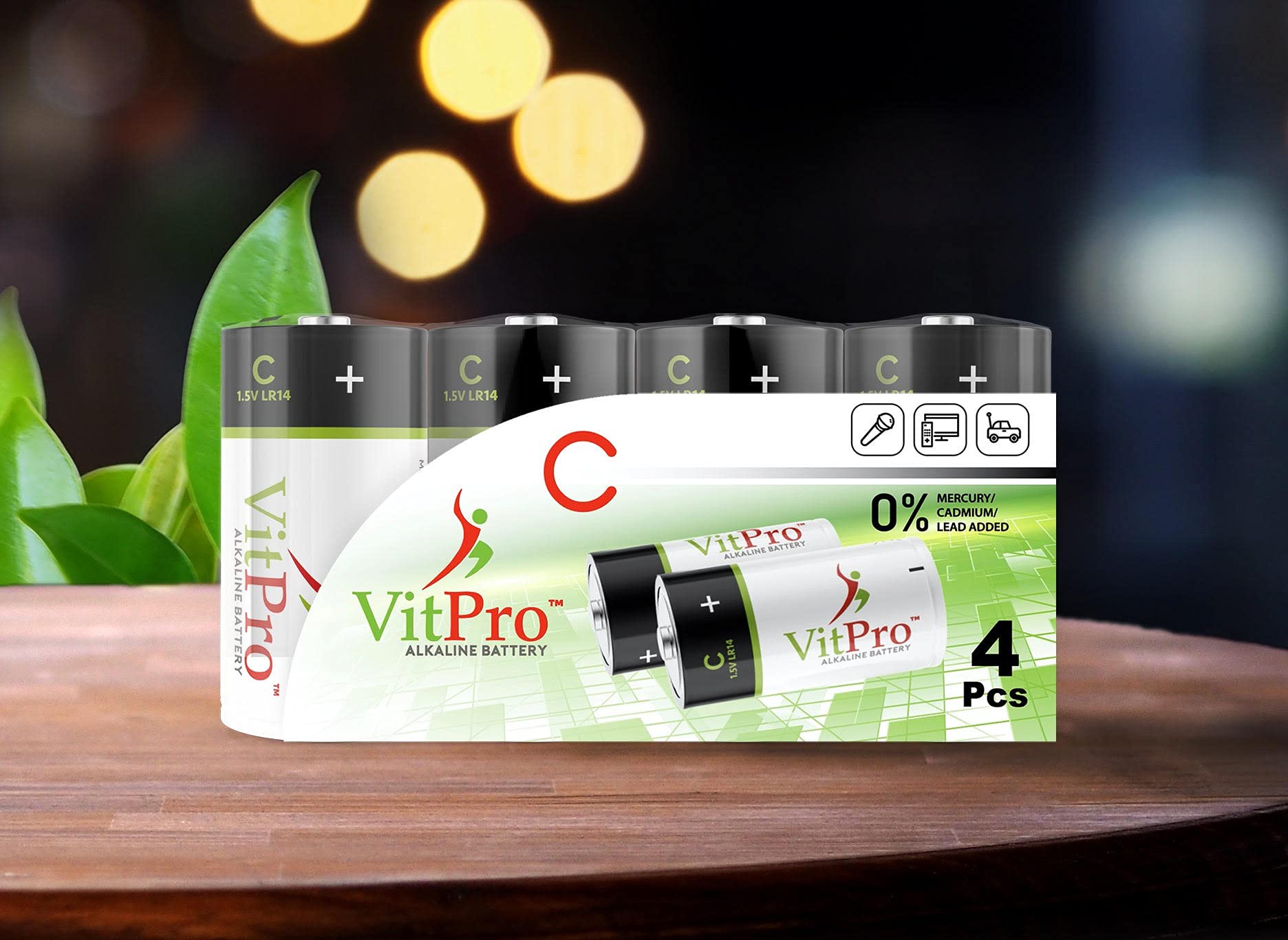 High-Performance C Cell Alkaline Batteries (4 Pack) - 1.5V Long-Lasting Power for Flashlights, Toys, Radios & More | All-Purpose Everyday Use Batteries