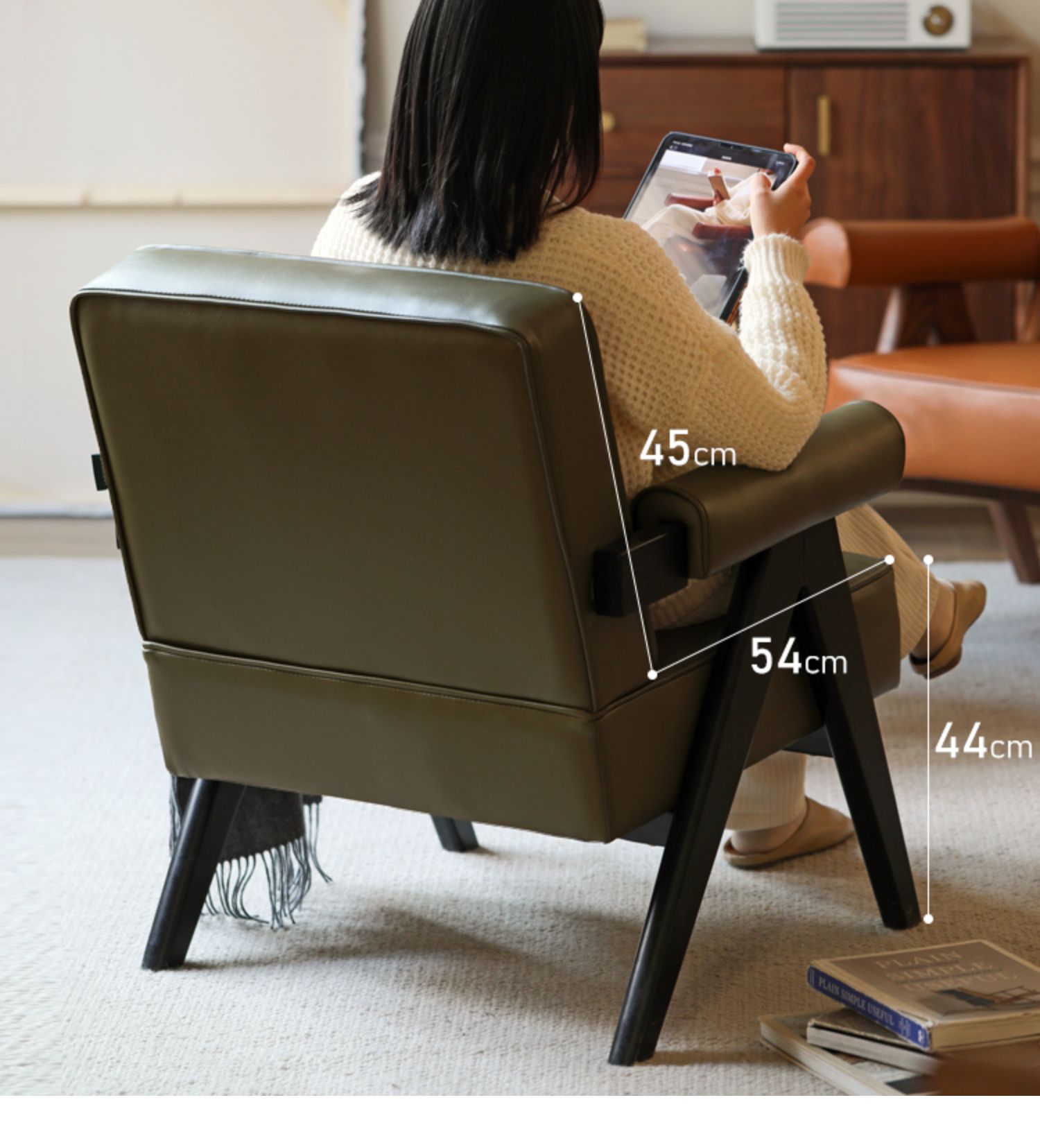 Vintage Oak Solid Wood Leather Armchair - Handcrafted Retro Lounge Chair for Living Room, Office & Library | Comfortable Reading & Relaxing Chair