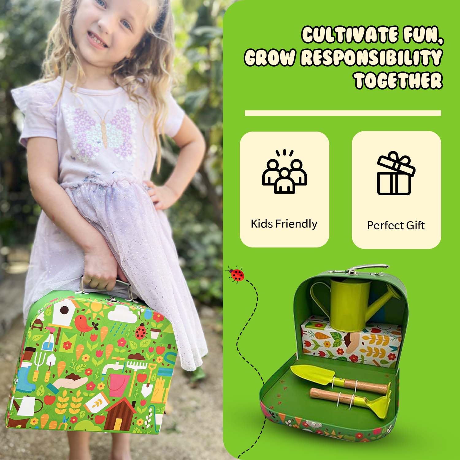 **15-Piece Kids Gardening Kit with Rake, Shovel & Watering Can – Toddler Gardening Tools Set with Seeds – Educational Outdoor Toys for Children – Perfect for Backyard Fun & Learning Activities**