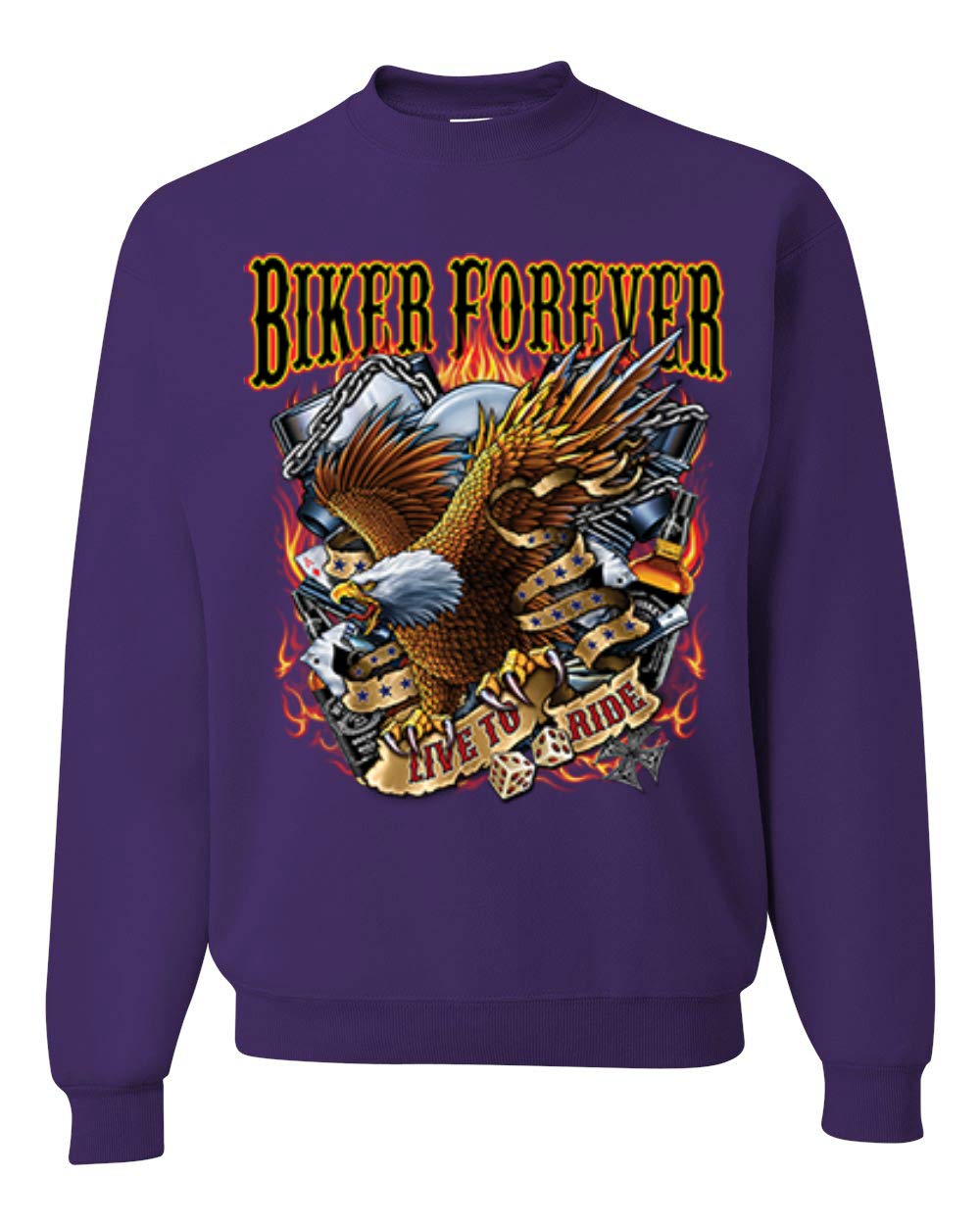 Wild Bobby Biker Forever American Eagle Graphic Sweatshirt - Unisex Crewneck Pullover for Motorcycle & Car Enthusiasts - Perfect for Riding, Road Trips & Casual Wear