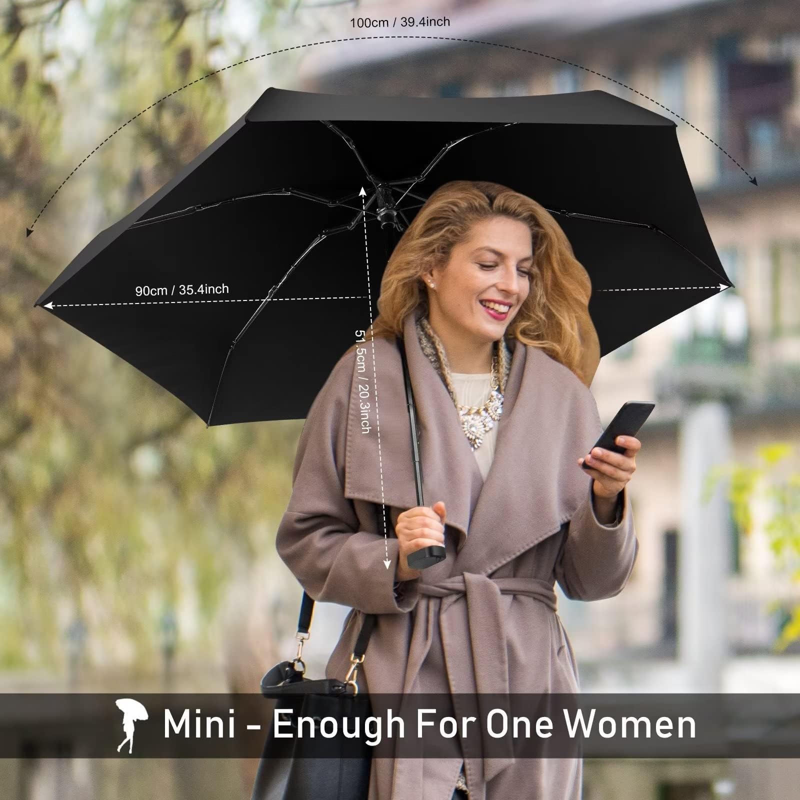 LEAGERA Mini Compact Travel Umbrella - Waterproof Lightweight Folding Umbrella for Women, Perfect for Purse & Pocket - Ideal for Rainy Days, Commuting, and Outdoor Activities