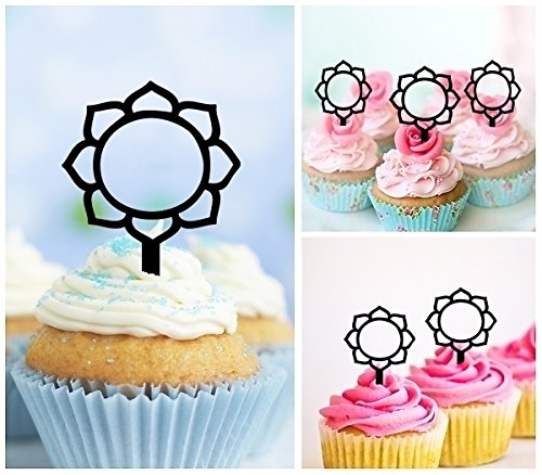 Buddhist Lotus Flower Silhouette Acrylic Cupcake Toppers - 10pcs for Wedding, Birthday Party Decorations - Perfect for Cake Decor, Dessert Displays & Special Events