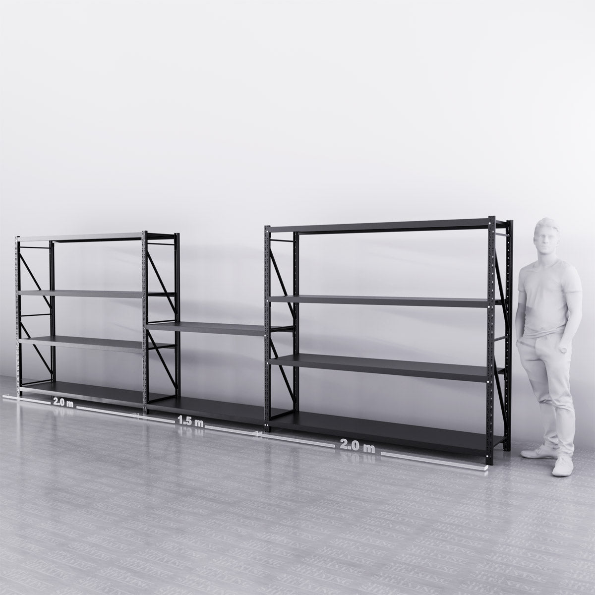 5.5m x 1.8m x 0.5m Heavy Duty Industrial Shelving Unit with Workstation - 1500KG Capacity for Warehouse Storage & Organization