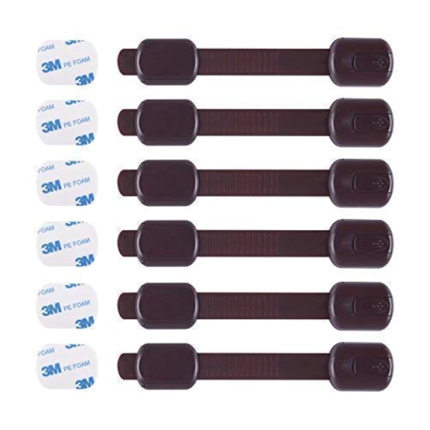 Child Proof Cabinet Locks - 6 Pack Adjustable Safety Latches for Baby Proofing - Secure Cabinets, Drawers, Fridge, Oven & More - Includes Extra 3M Adhesives (Brown) - Perfect for Homes with Toddlers & Curious Kids