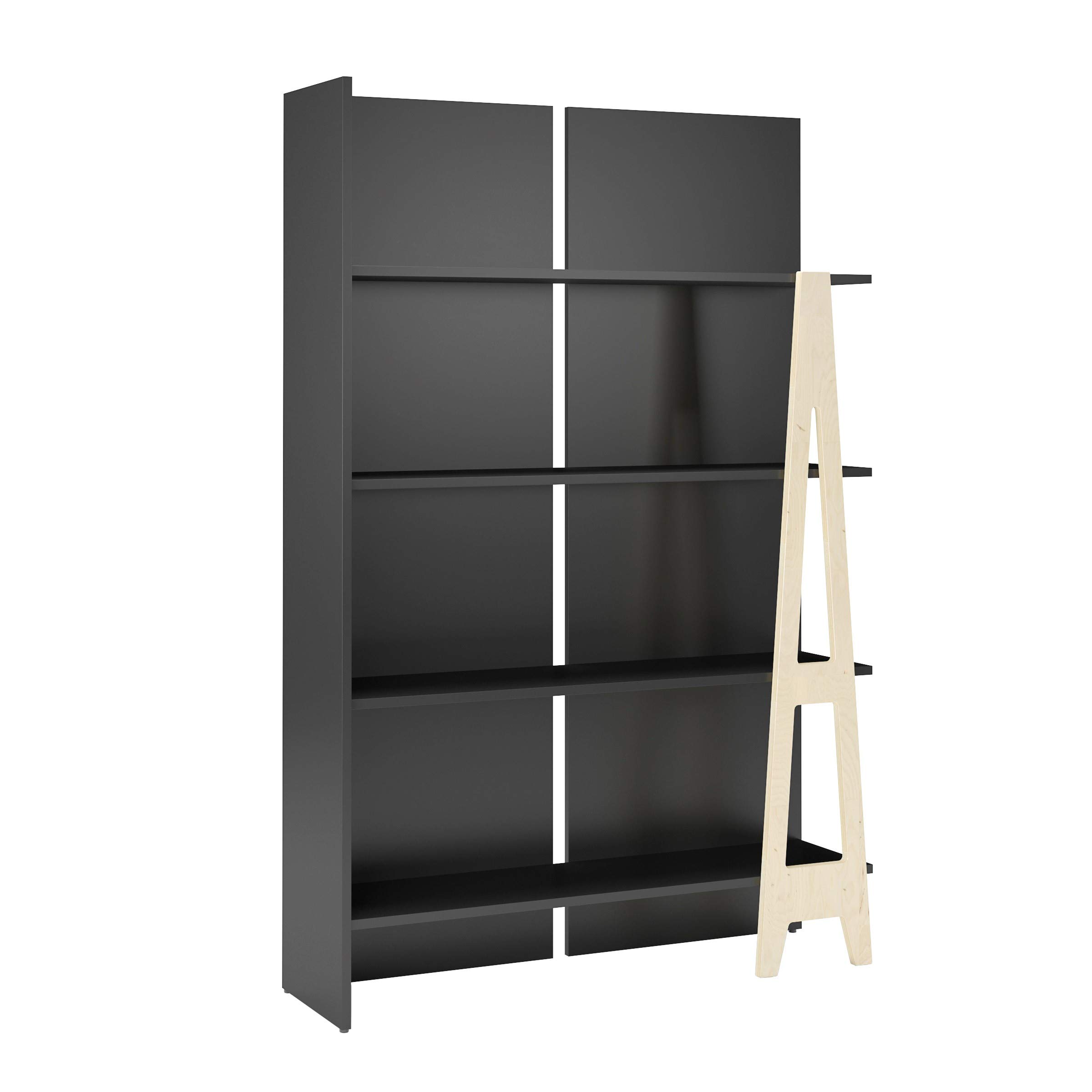 Nexera 608506 Modern Atypik Bookcase - Black & Birch Plywood Bookshelf for Home Office, Living Room, and Bedroom Storage