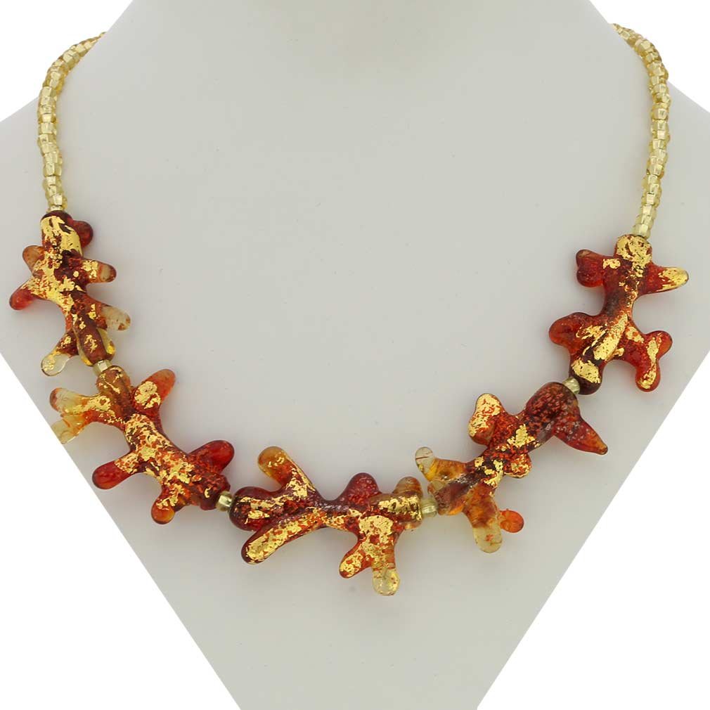 Venetian Murano Glass Coral Necklace - Handmade Italian Jewelry for Women, Perfect for Weddings, Parties & Special Occasions