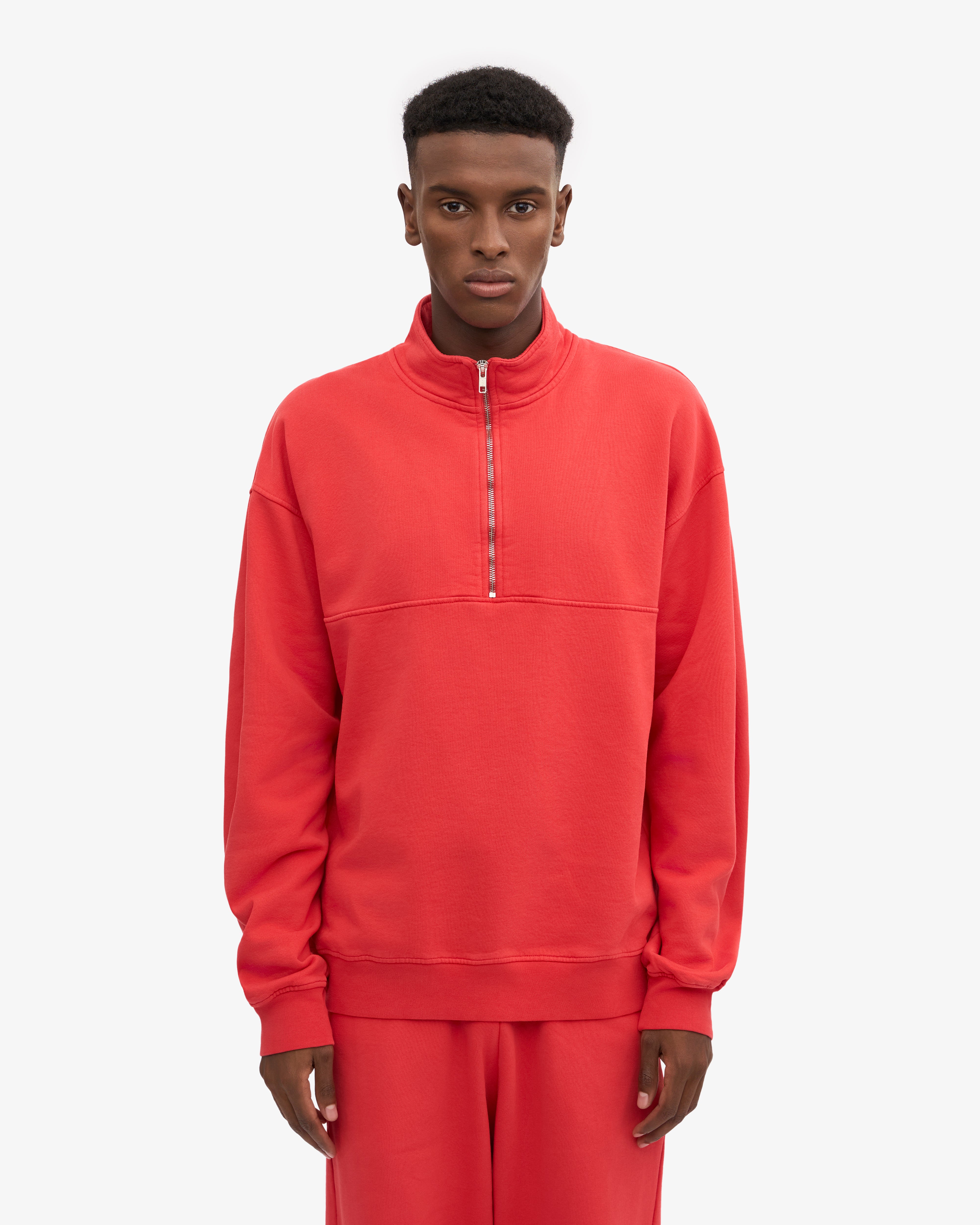 Organic Quarter Zip Sweatshirt for Men & Women - Soft Red Tangerine Pullover for Casual Wear & Outdoor Activities