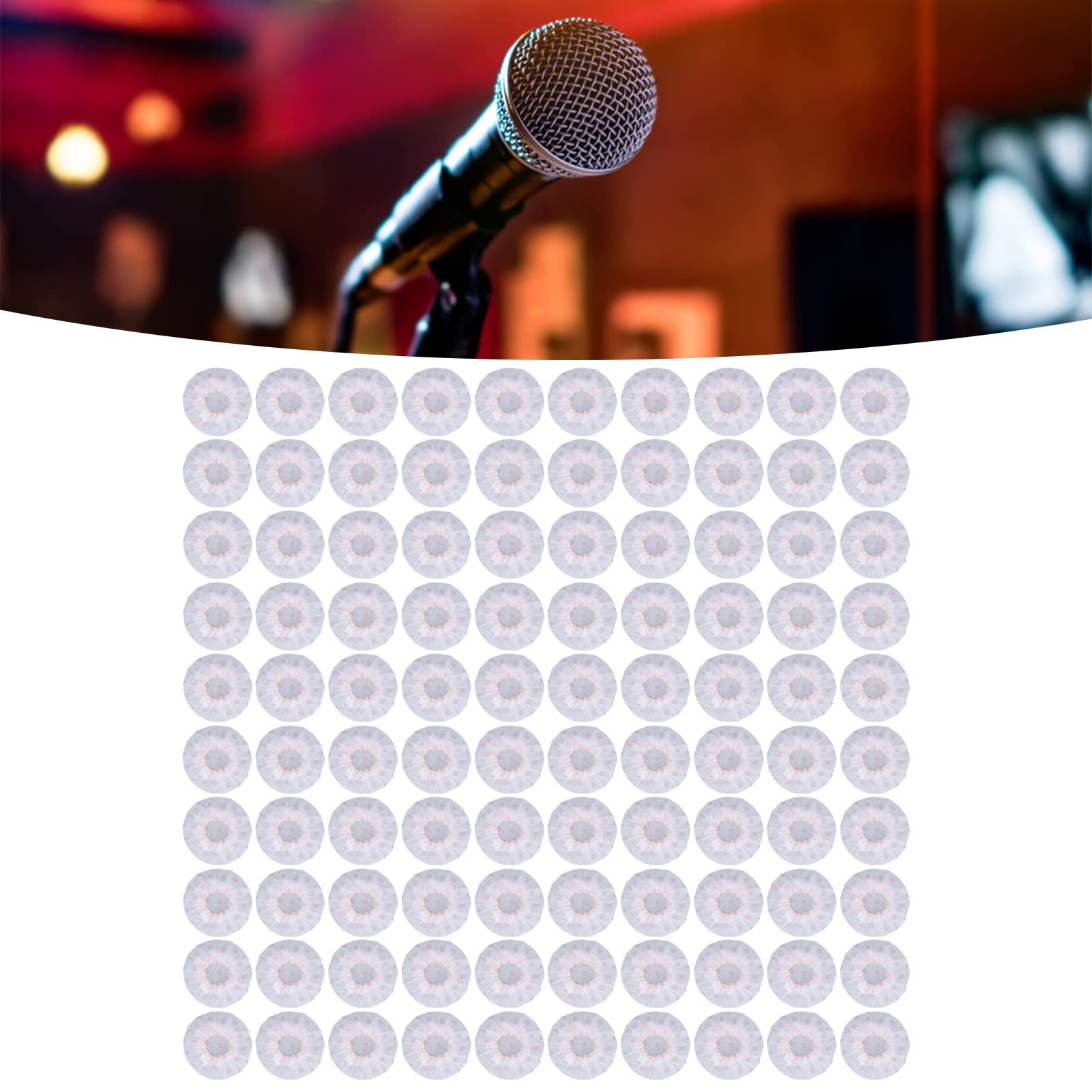 Omabeta 100Pcs Disposable Microphone Covers - Dustproof Mic Caps with Excellent Elasticity & Noise Reduction for Most Handheld Microphones (White with Red Dot) - Perfect for Karaoke, Recording Studios & Live Performances