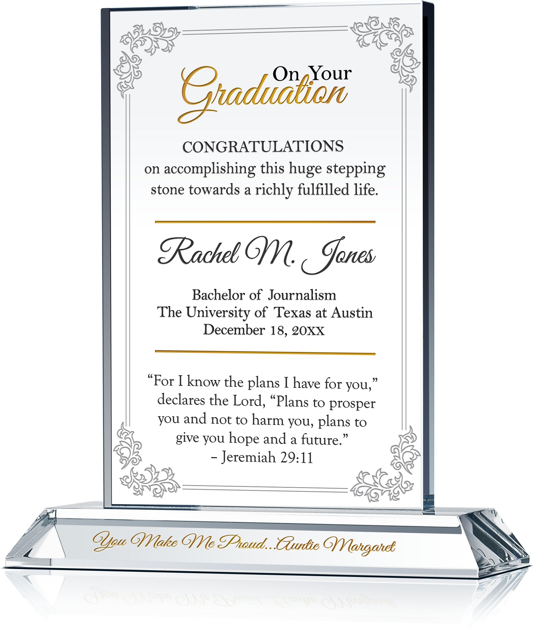 Custom Christian Graduation Plaque with Bible Verse - Personalized Gift for Daughter, Granddaughter, or Niece - Engraved with Name, School & Date - Perfect High School or College Graduation Keepsake - Ideal for Dorm Decor, Office Display, or Sentimental Gift