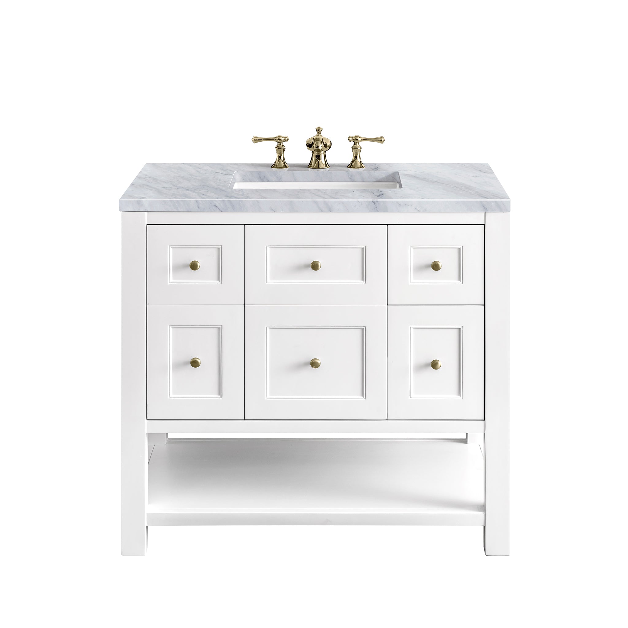 Breckenridge 36-Inch Single Bathroom Vanity Set with 3CM Carrara Marble Top in Bright White - Perfect for Modern Master Bathrooms & Powder Rooms