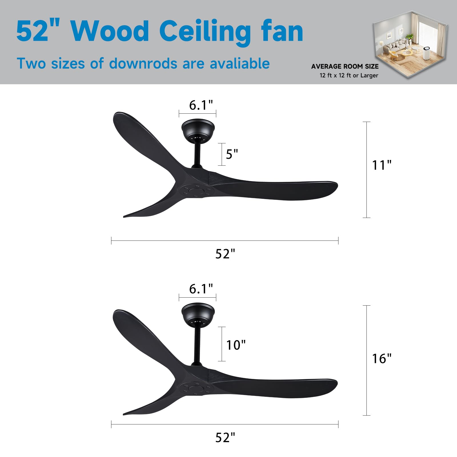Bigzone 52 Inch Smart Ceiling Fan with Remote Control - Energy Efficient DC Motor (27W), Reversible Blades for Indoor/Outdoor Use - Perfect for Living Room, Bedroom, Patio & Office Spaces