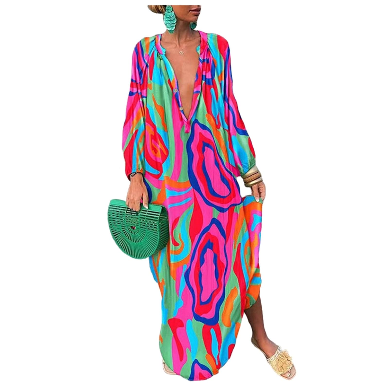 2024 Women's Winter Dresses - Long Sleeve V Neck Sexy Beach Dress for Holiday Parties, Date Nights & Vacation Getaways