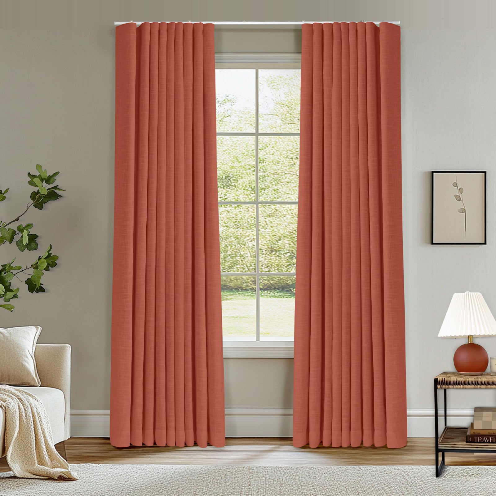 Ripple Fold Lille Linen Blackout Curtains - Natural Modern Custom Drapes with Ceiling Track for Living Room, Bedroom & Home Theater | Noise Reducing Thermal Insulated Window Treatments