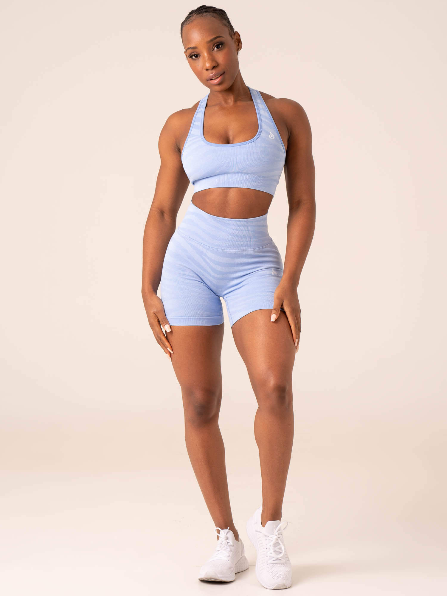 Zebra Print Seamless Sports Bra for Women - Sky Blue Workout Top for Yoga, Running & Gym