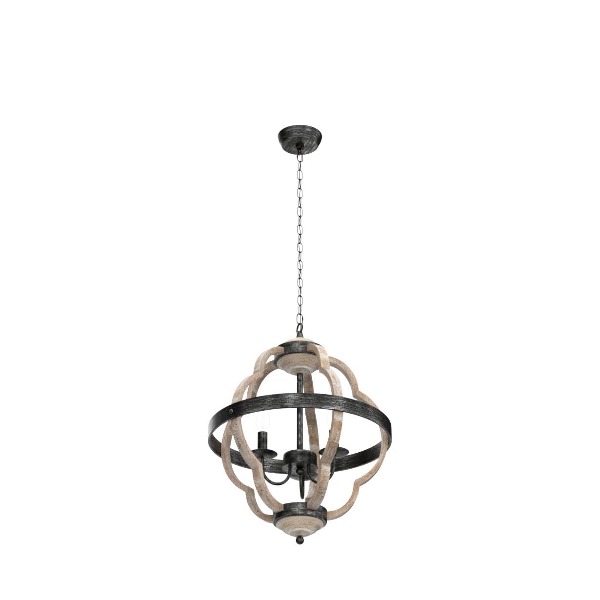 KSANA Farmhouse Chandelier - 3-Light Wood Orb Pendant Light for Dining Room, Kitchen Island & Foyer | 15