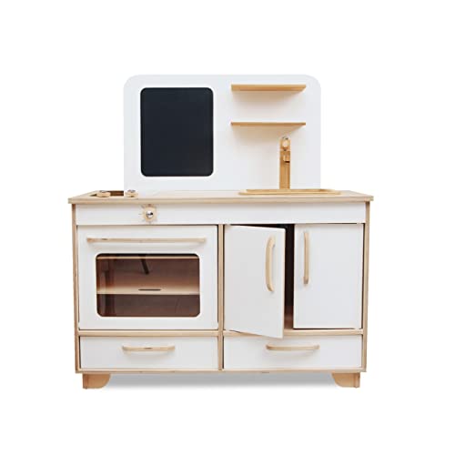 Natural Wooden Kids Play Kitchen Set - Pretend Play Kitchen Toy for Toddlers & Girls, Perfect Birthday Gift for Kids Room Furniture & Pretend Cooking Fun