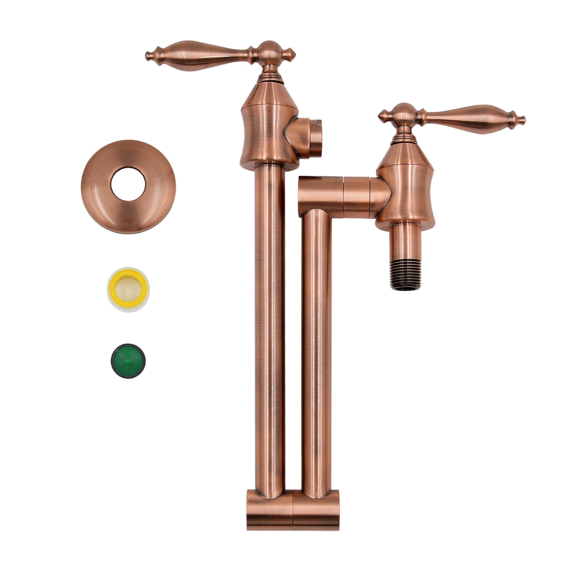 SINDA Wall Mount Pot Filler Kitchen Faucet - Solid Brass Swing Arm Folding Faucet with Double Joint & Two Handles, Brushed Copper Finish - Perfect for Filling Large Pots & Pans in Commercial Kitchens & Home Cooking Stations
