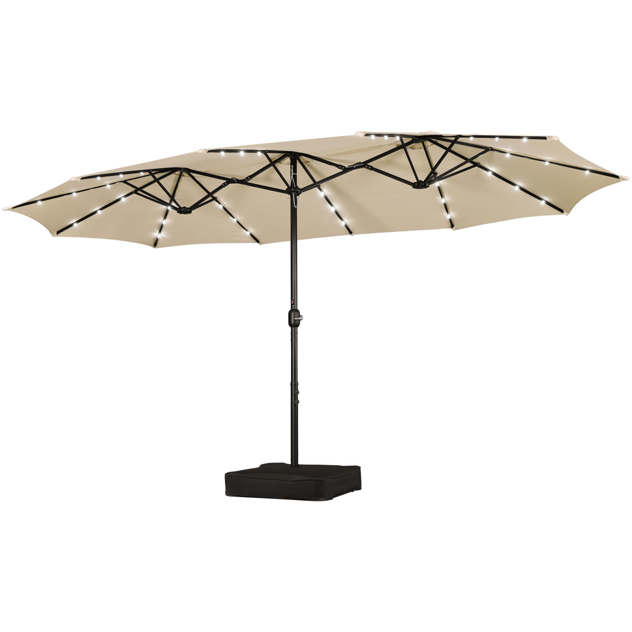 Yaheetech 15 ft Large Outdoor Patio Umbrella with Solar LED Lights - Double-Sided Rectangle Market Umbrella, 36 LED Lights, Crank Handle & Base Included - Perfect for Garden, Poolside, Backyard, and Outdoor Dining Areas (Tan)