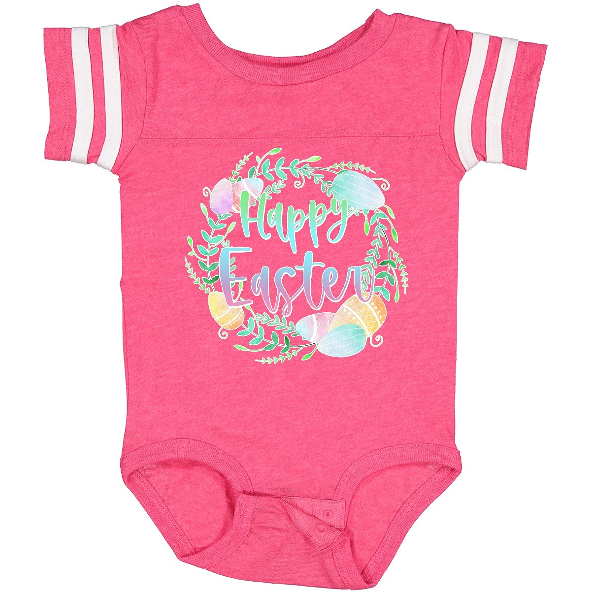 Inktastic Happy Easter Pastel Egg Wreath with Laurels Baby Bodysuit - Cute Easter Outfit for Infants & Toddlers - Perfect for Easter Photos, Family Gatherings & Spring Celebrations