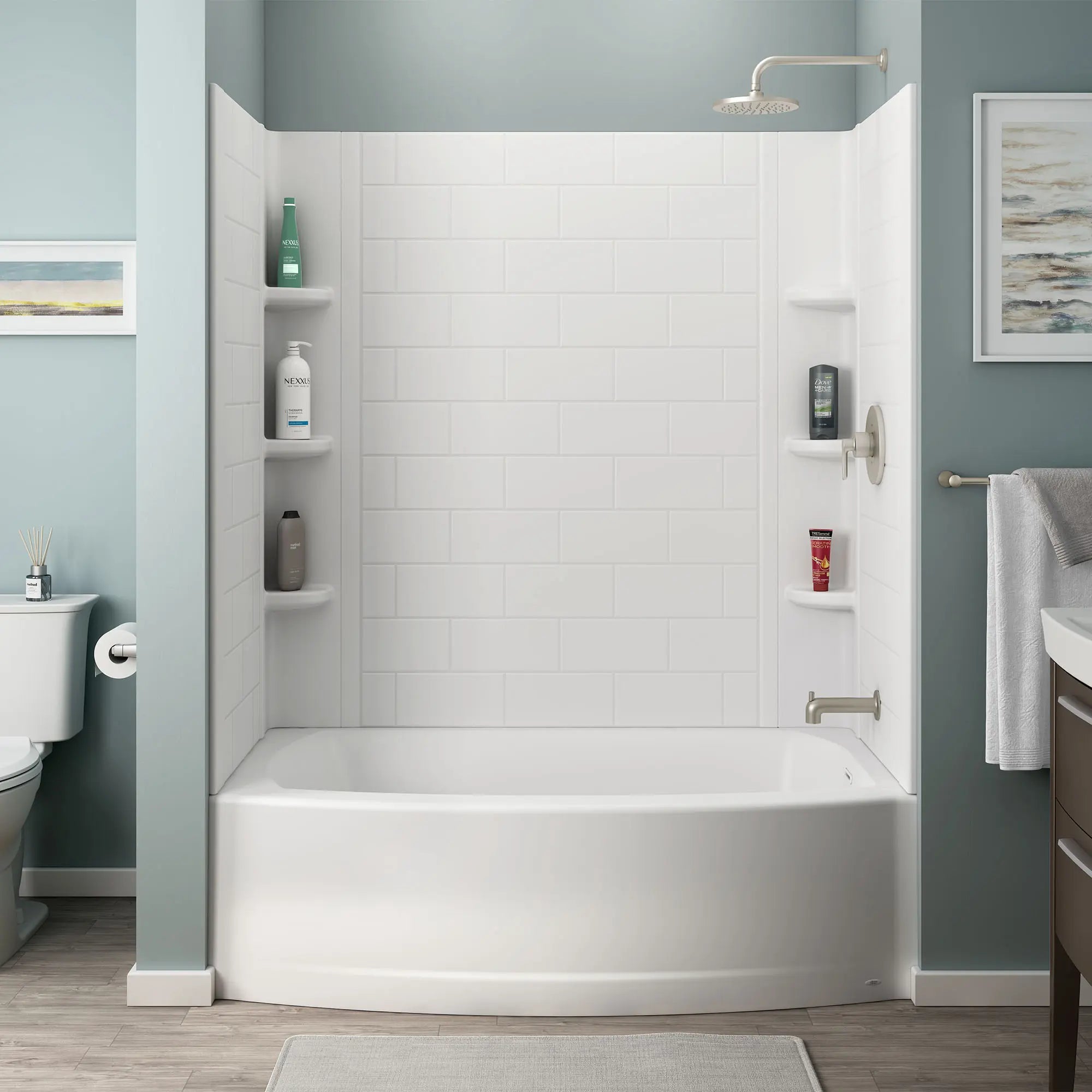 60x60 Inch Subway Tile Pattern 3-Piece Bathtub Surround Kit - Waterproof & Easy to Install - Perfect for Bathroom Renovation & Modern Home Decor