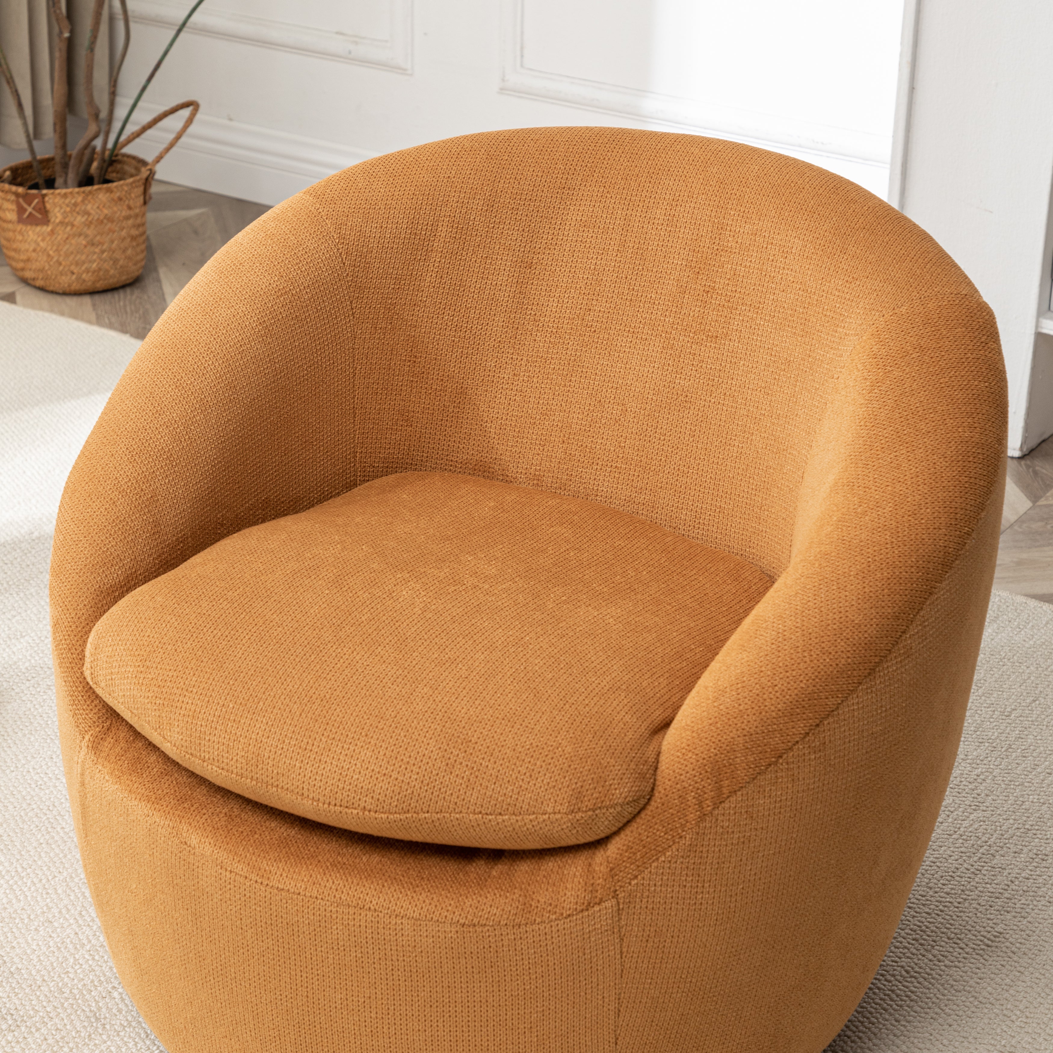 Roundhill Furniture Winnie Modern Barrel Chair - 360° Swivel Accent Chair with Upholstered Seat & Metal Base for Living Room, Bedroom or Office