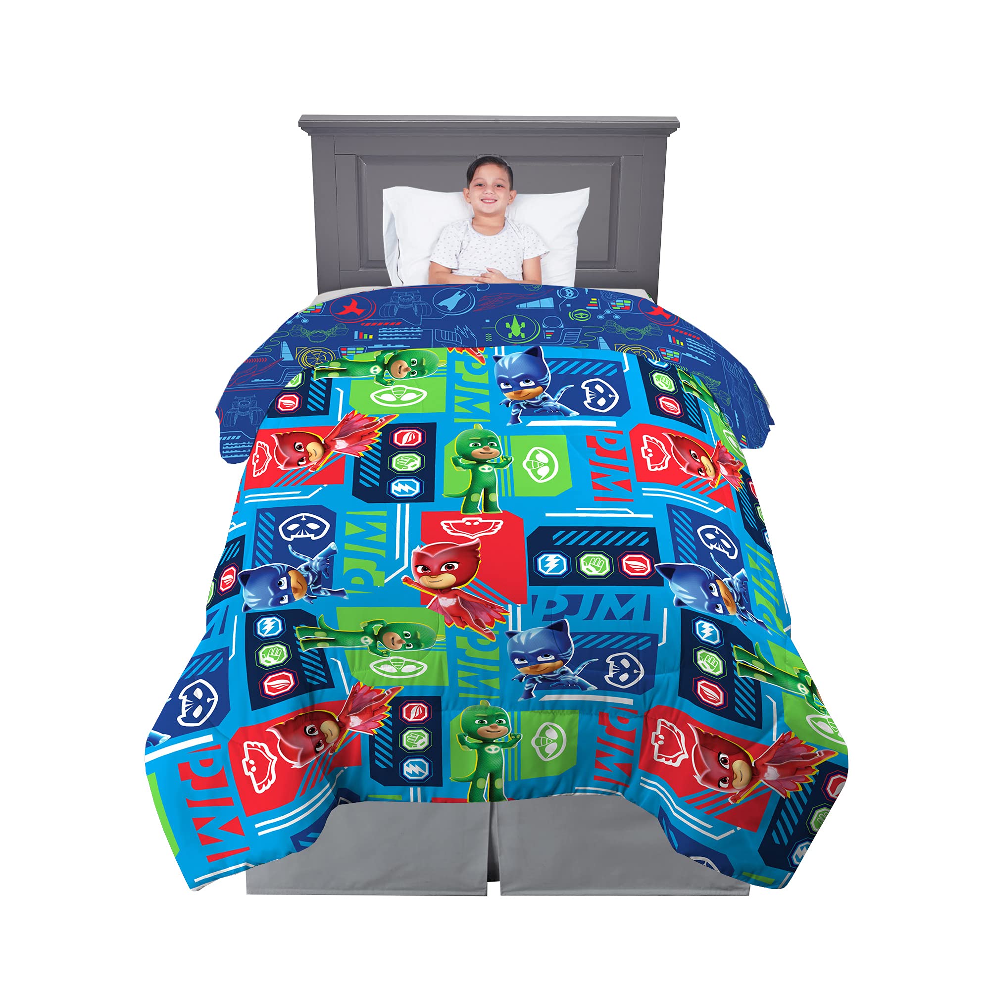 Franco Kids Bedding Soft Microfiber Comforter Set - Twin Size, PJ Masks Theme - Ultra Cozy & Hypoallergenic for Boys & Girls - Perfect for Bedrooms, Sleepovers & Kids' Rooms