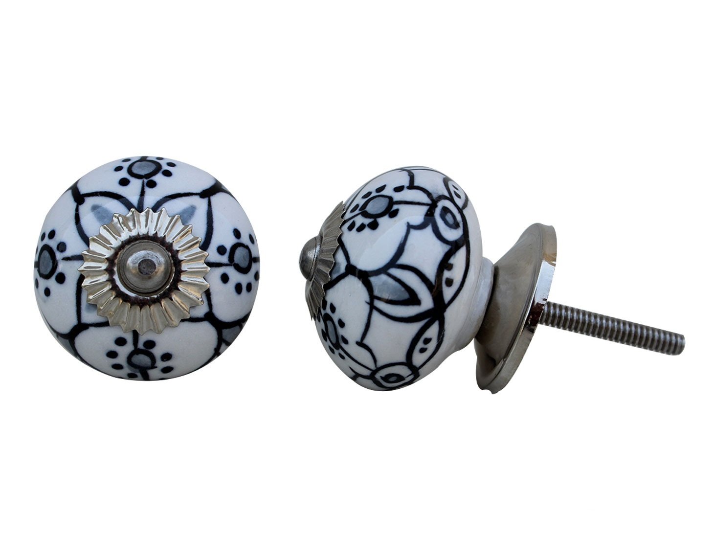 IndianShelf 16-Piece Floral Black Ceramic Drawer Knobs - Vintage Style Luxury Cabinet Hardware for Kitchen, Dresser & Furniture (Perfect for Home Renovation & DIY Decor Projects)
