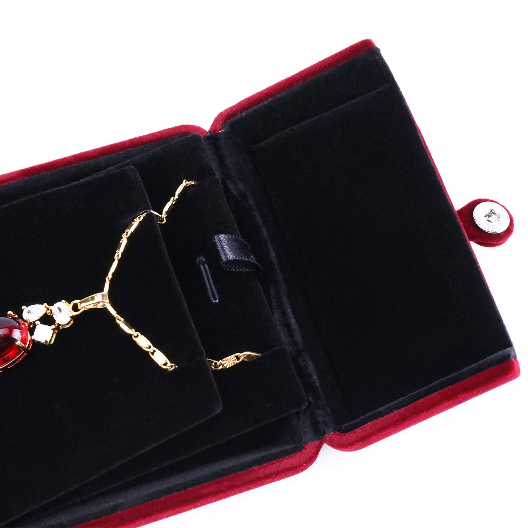 iSuperb Velvet Jewelry Box Set - Red Wine Pendant Necklace, Bracelet, Earrings Display & Storage for Engagement, Proposal, Wedding Gift - Elegant Jewelry Organizer for Women