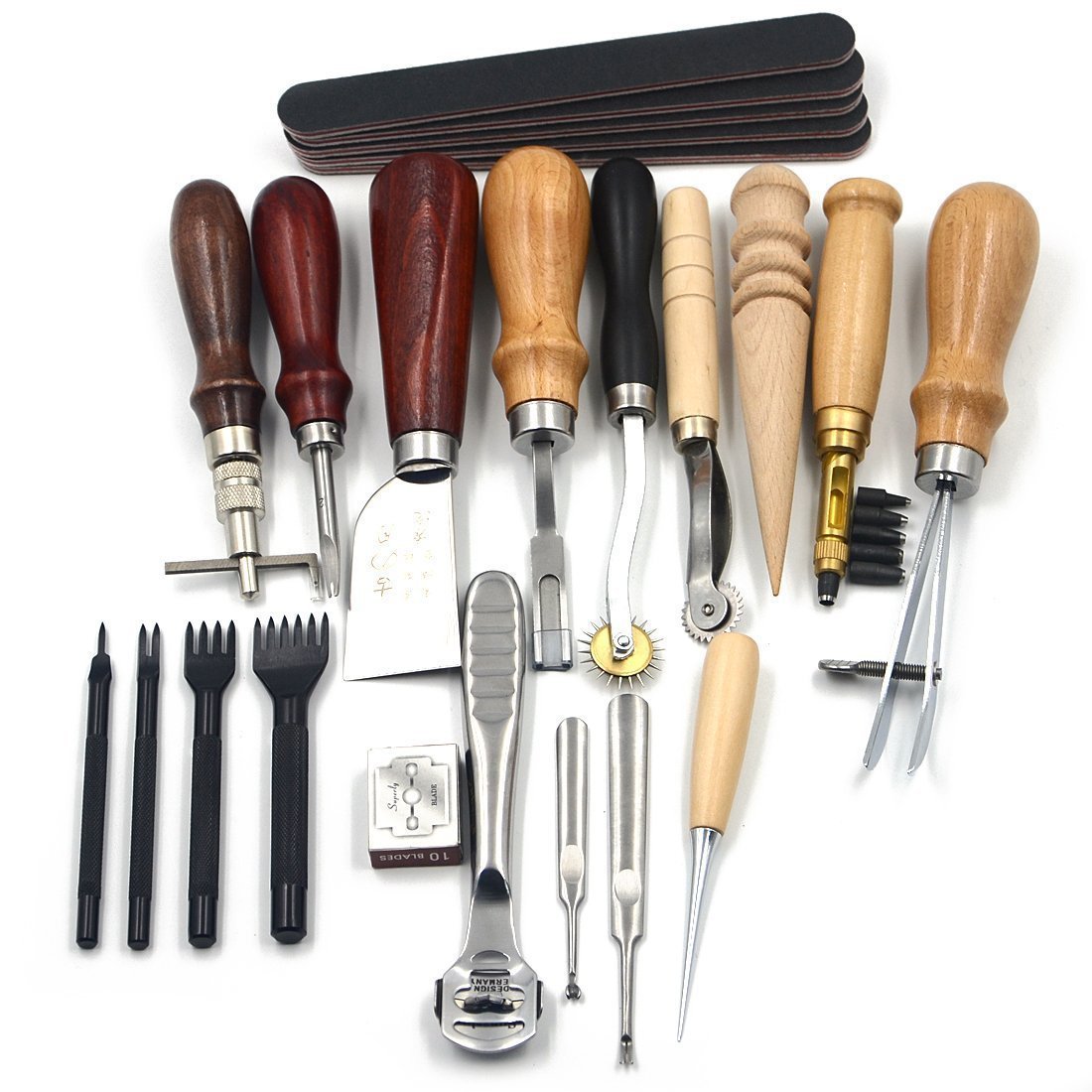 18-Piece Leathercraft Tool Kit - Professional Leather Stitching, Skiving & Handmade Leather Working Tools Set for DIY Leather Projects | Perfect for Crafting Wallets, Belts & Bags